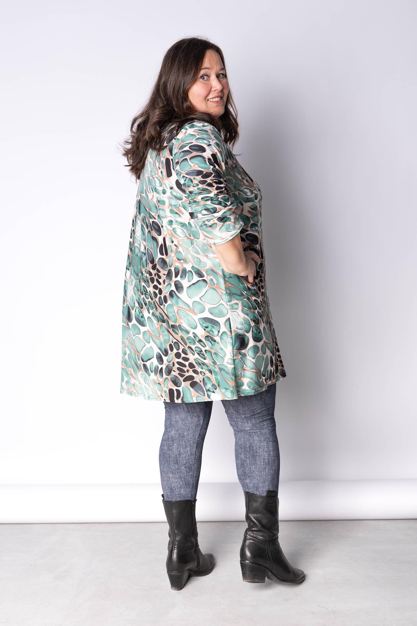 Top Vera | Aqua Steen | Kimo | A-lijn | Lange mouw | 90cm