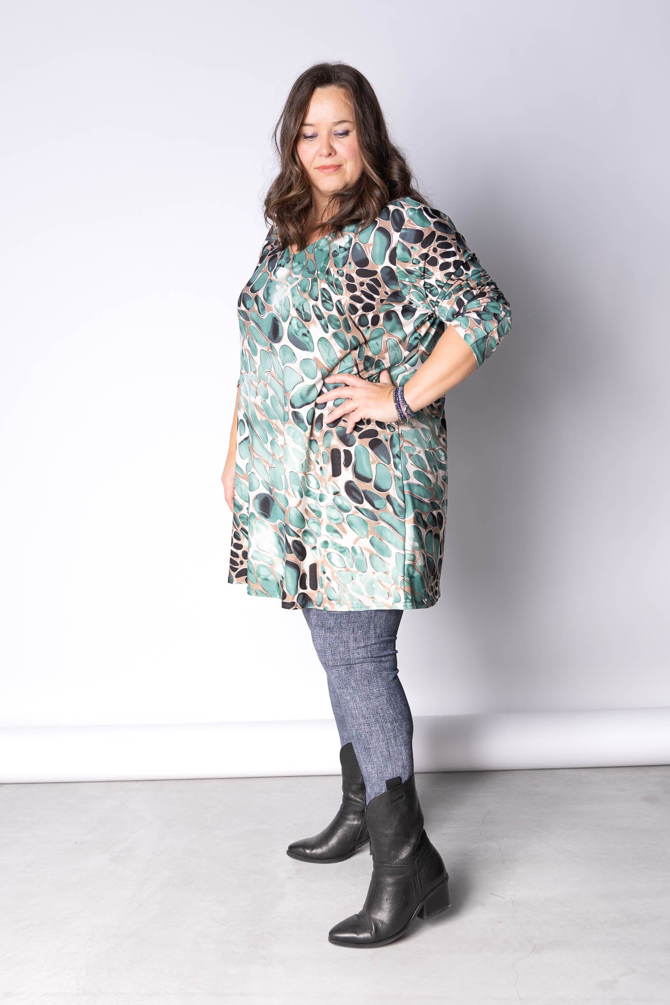 Top Vera | Aqua Steen | Kimo | A-lijn | Lange mouw | 90cm