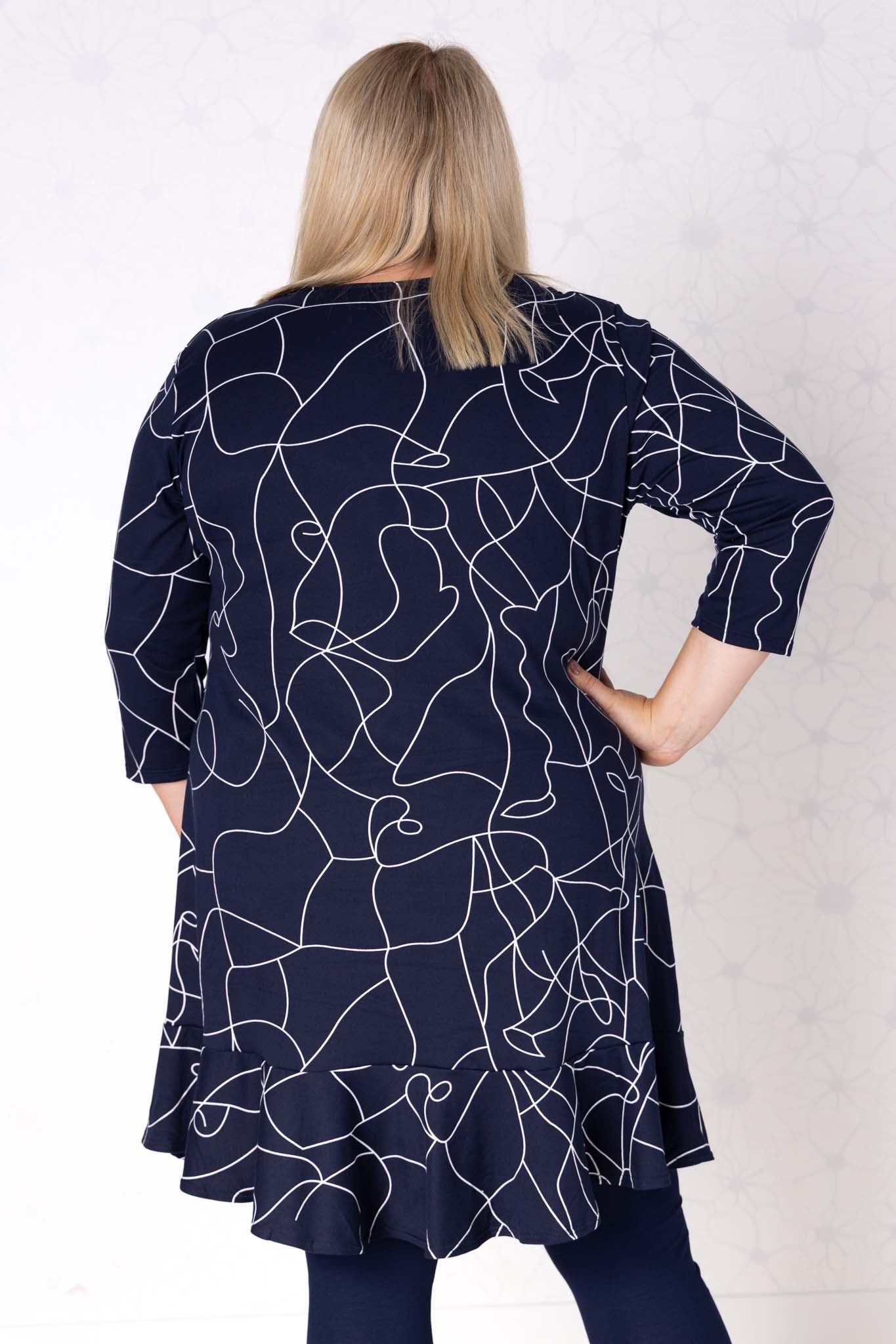 Top Ada | kimo | 3/4 mouw | Donkerblauw Witte Lijnen | 100cm