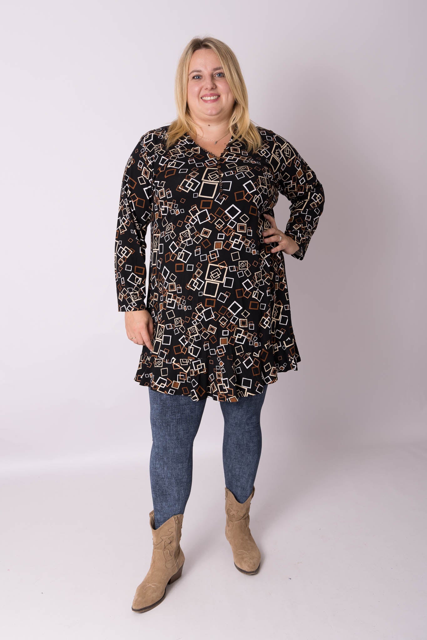 Top Ada vierkantjes bruin 95-100 cm viscose
