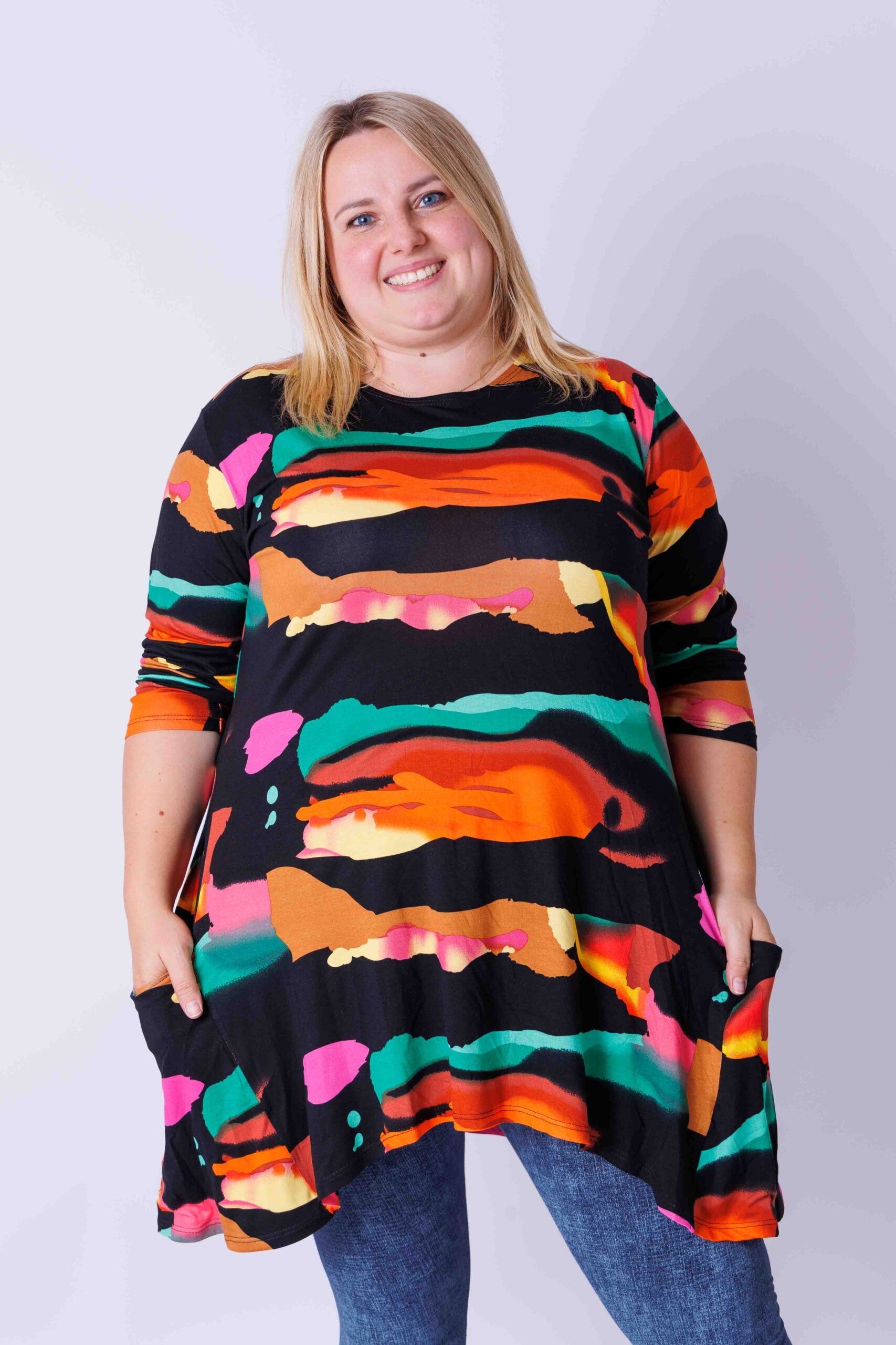 Top Bozenka horizon, lange mouwen, met zakken, rekbare viscose, 85-95 cm