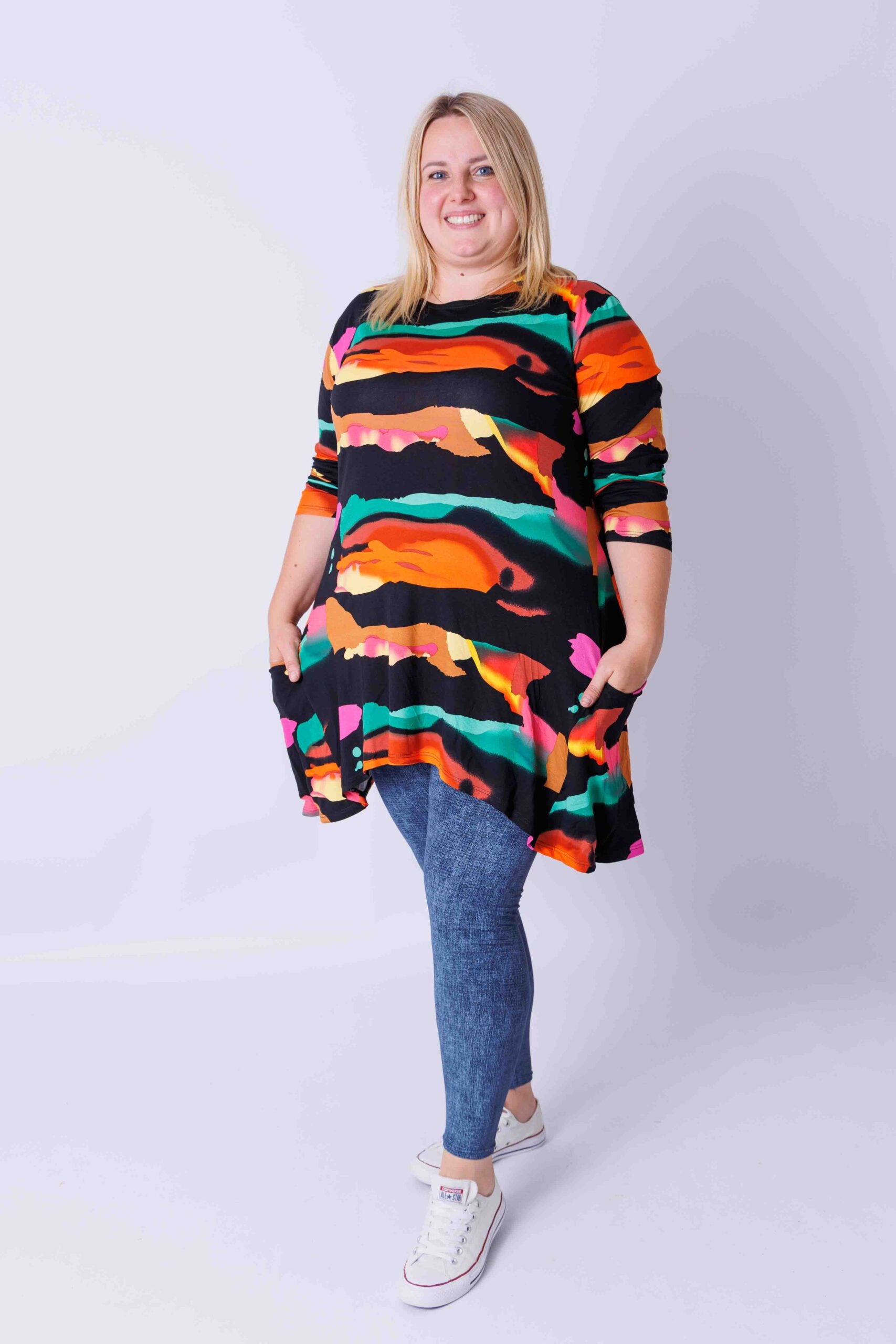 Top Bozenka horizon, lange mouwen, met zakken, rekbare viscose, 85-95 cm