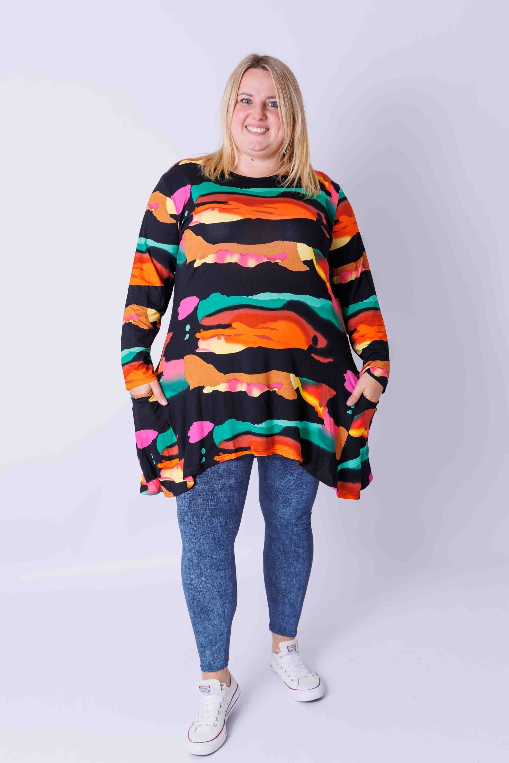 Top Bozenka horizon, lange mouwen, met zakken, rekbare viscose, 85-95 cm