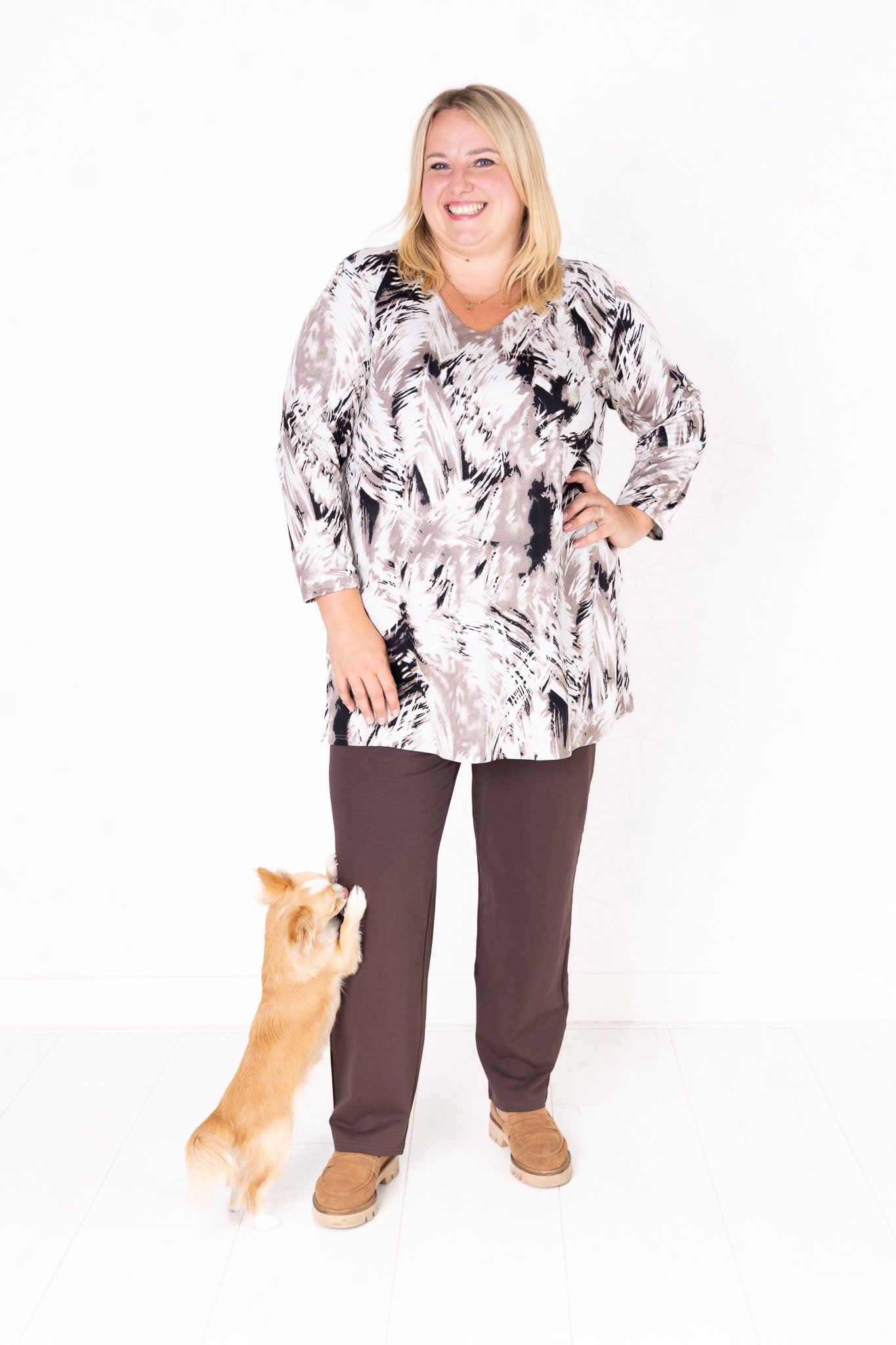 Top Erna | Modal | 90 cm | Varen wit zwart taupe