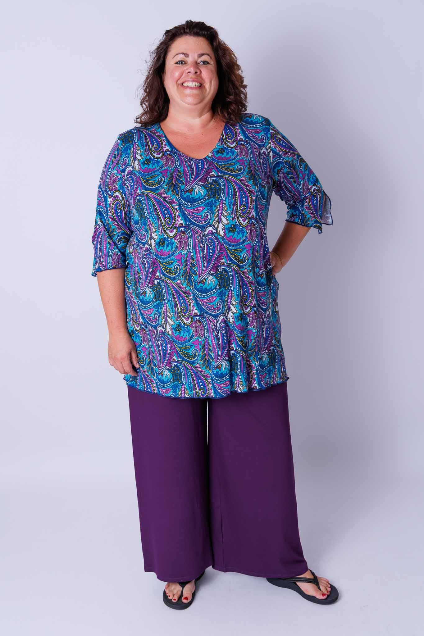 Top Erna paisley paars turquoise kobalt 90 cm viscose
