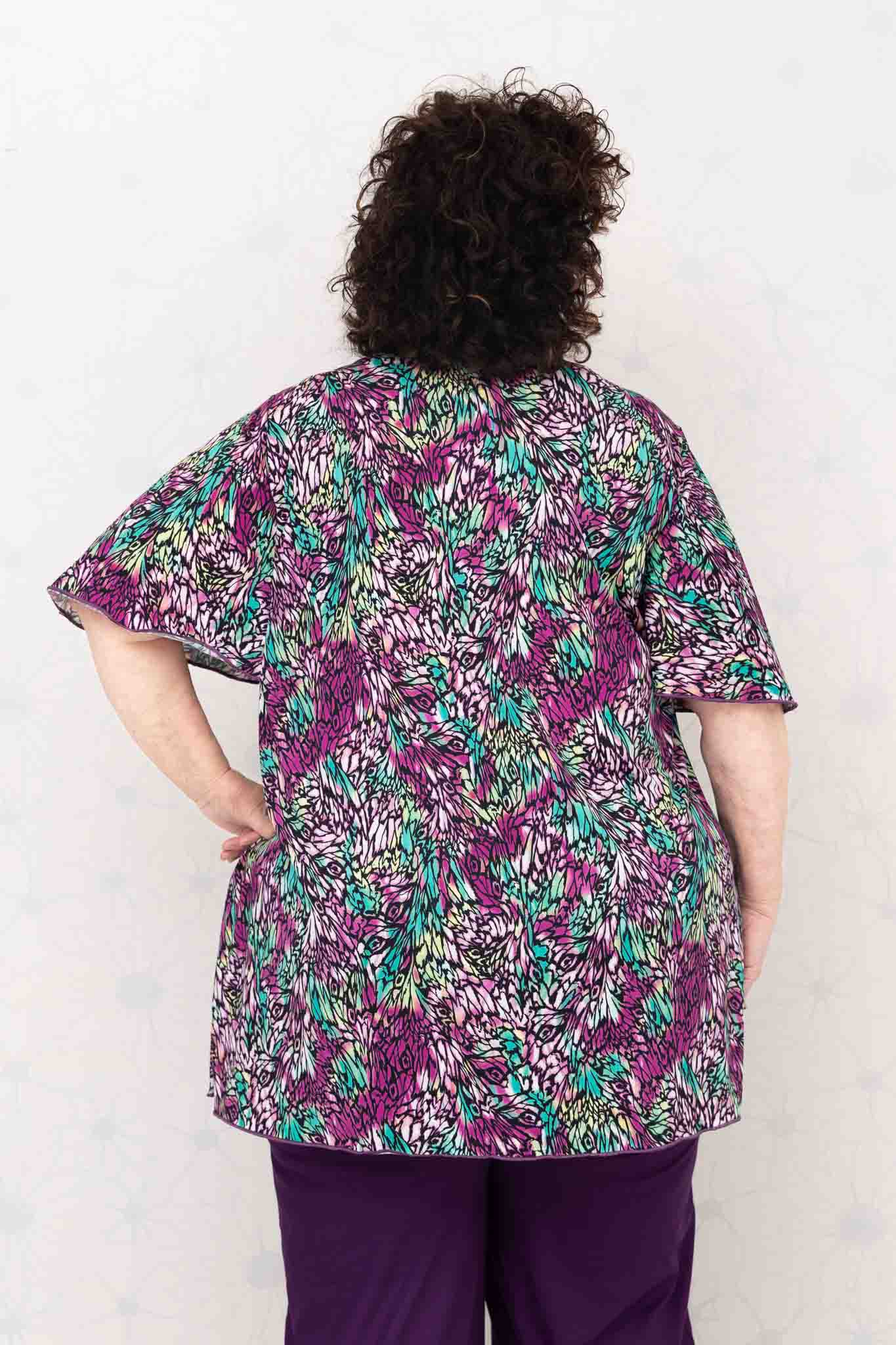 Top Karin - blaadjes paars groen - travelstof - 90cm
