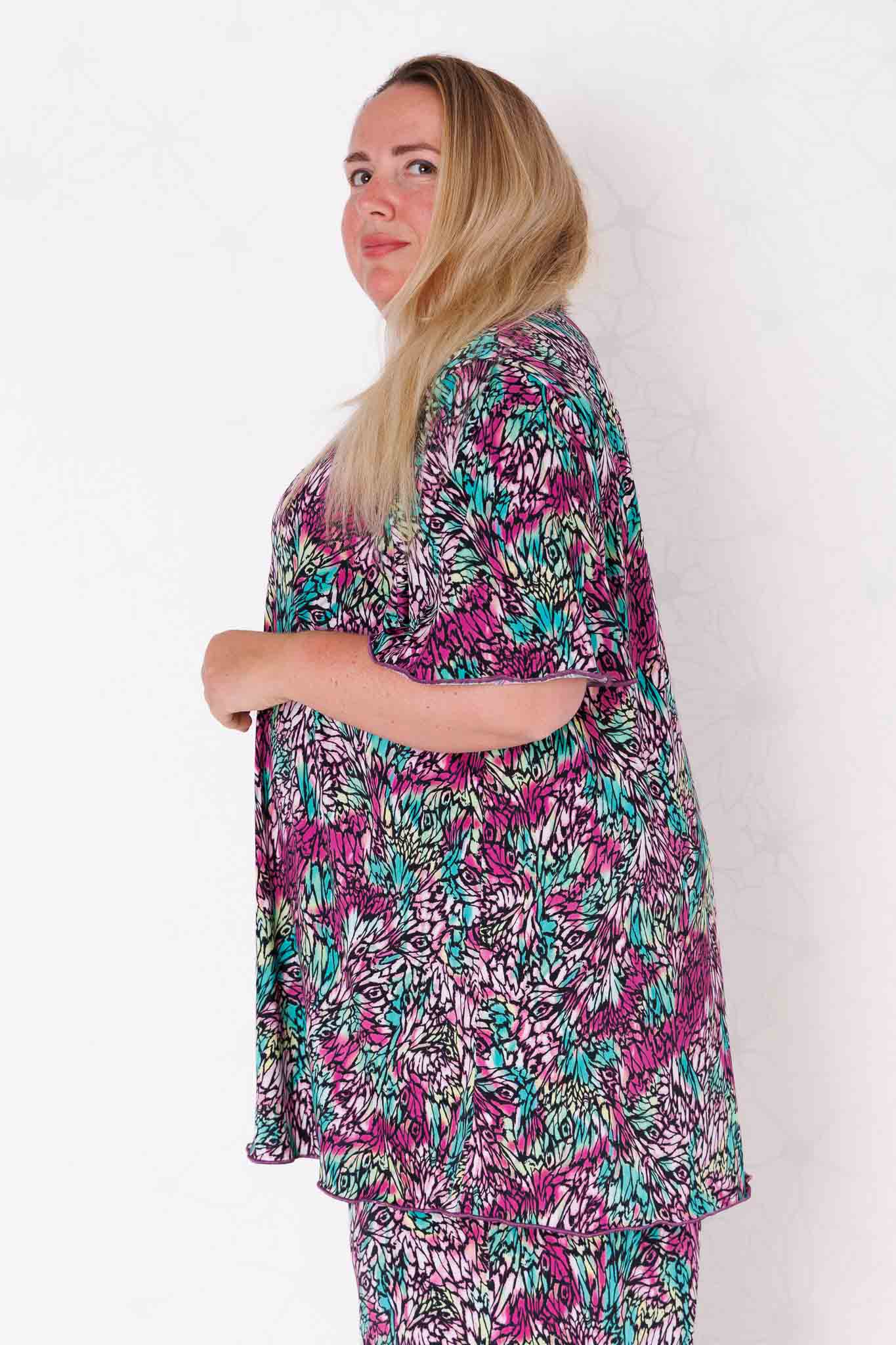 Top Karin - blaadjes paars groen - travelstof - 90cm