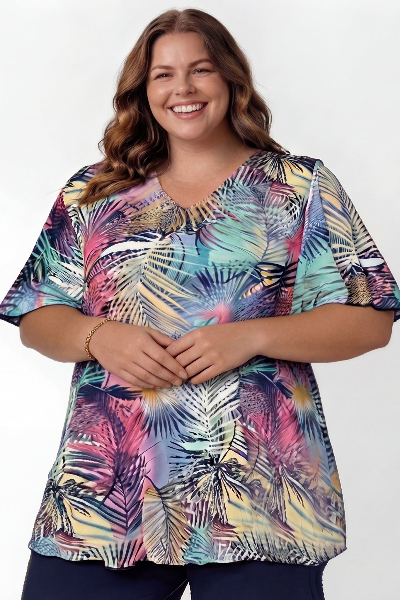 Top Karin 90cm | Vlindermouw | Harmony Palm | Travelstof Venezia
