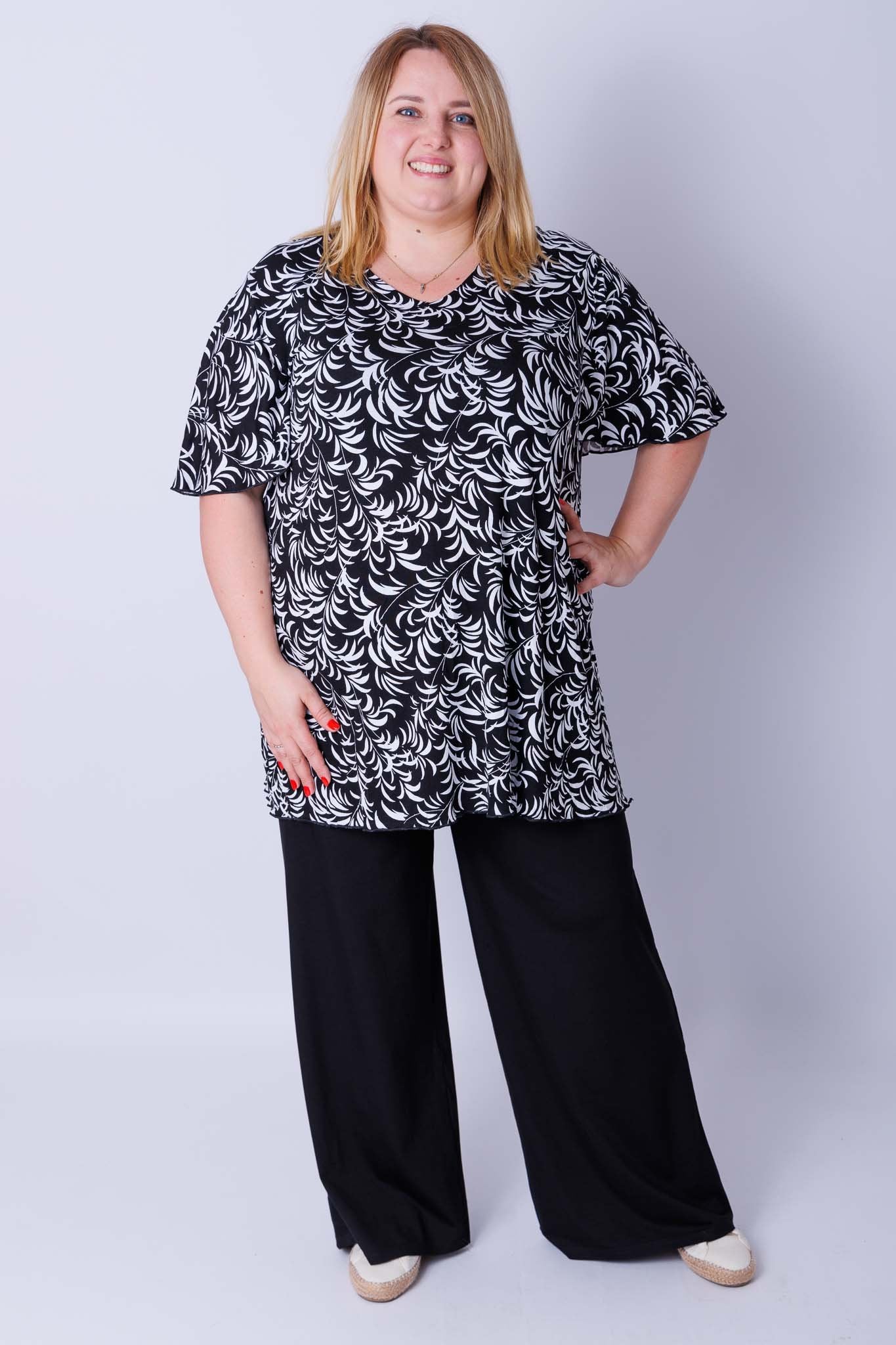 Top Karin zwart witte bladeren 90 cm viscose