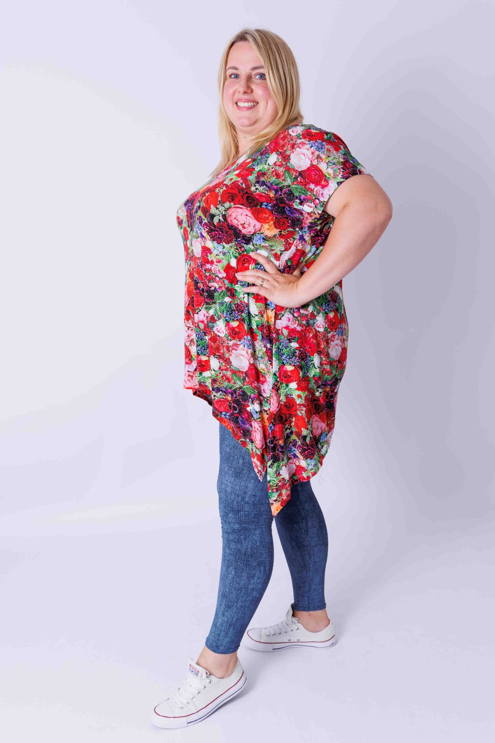 Top bloemist lange zijkanten viscose 80 cm maat 48-52