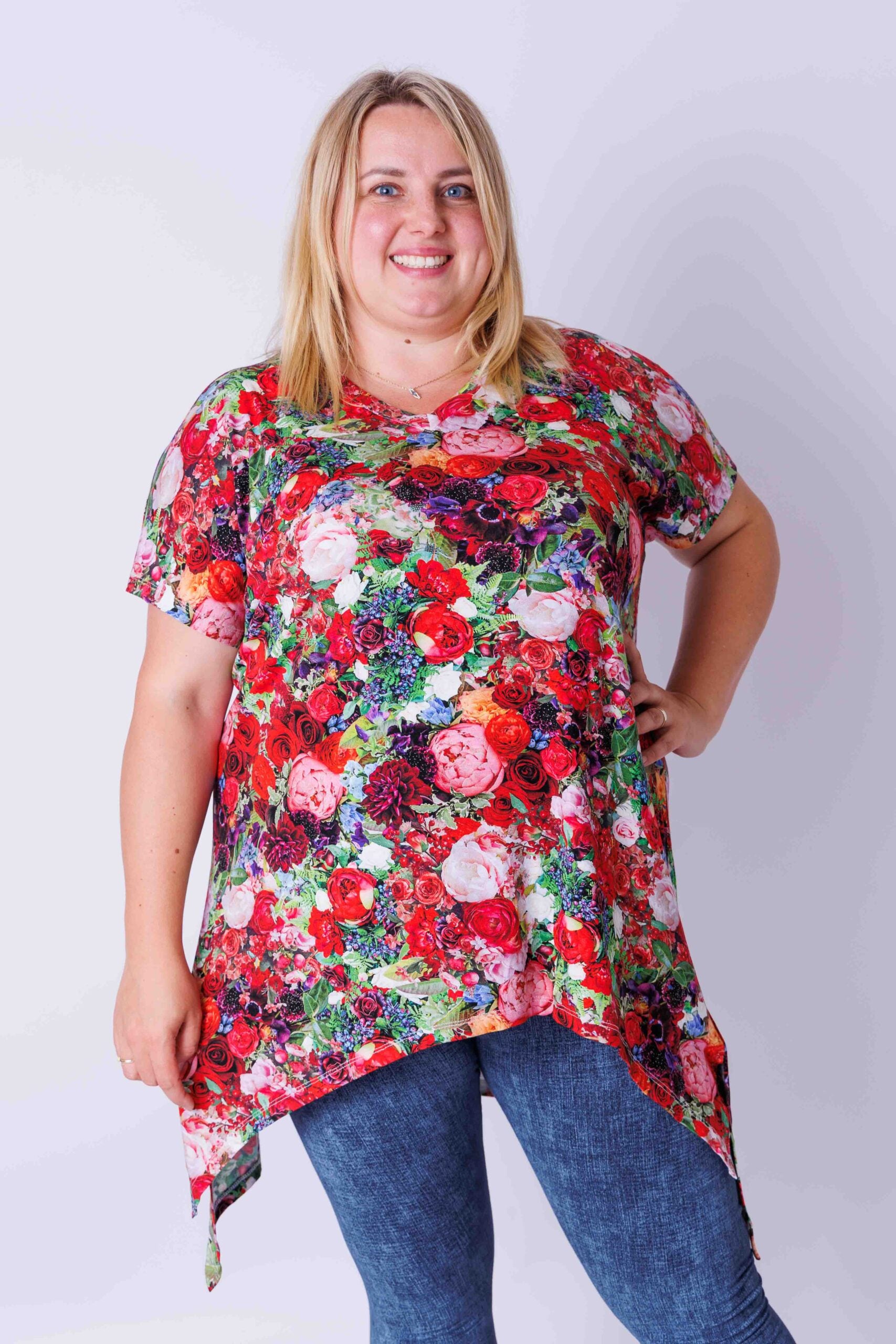 Top bloemist lange zijkanten viscose 80 cm maat 48-52