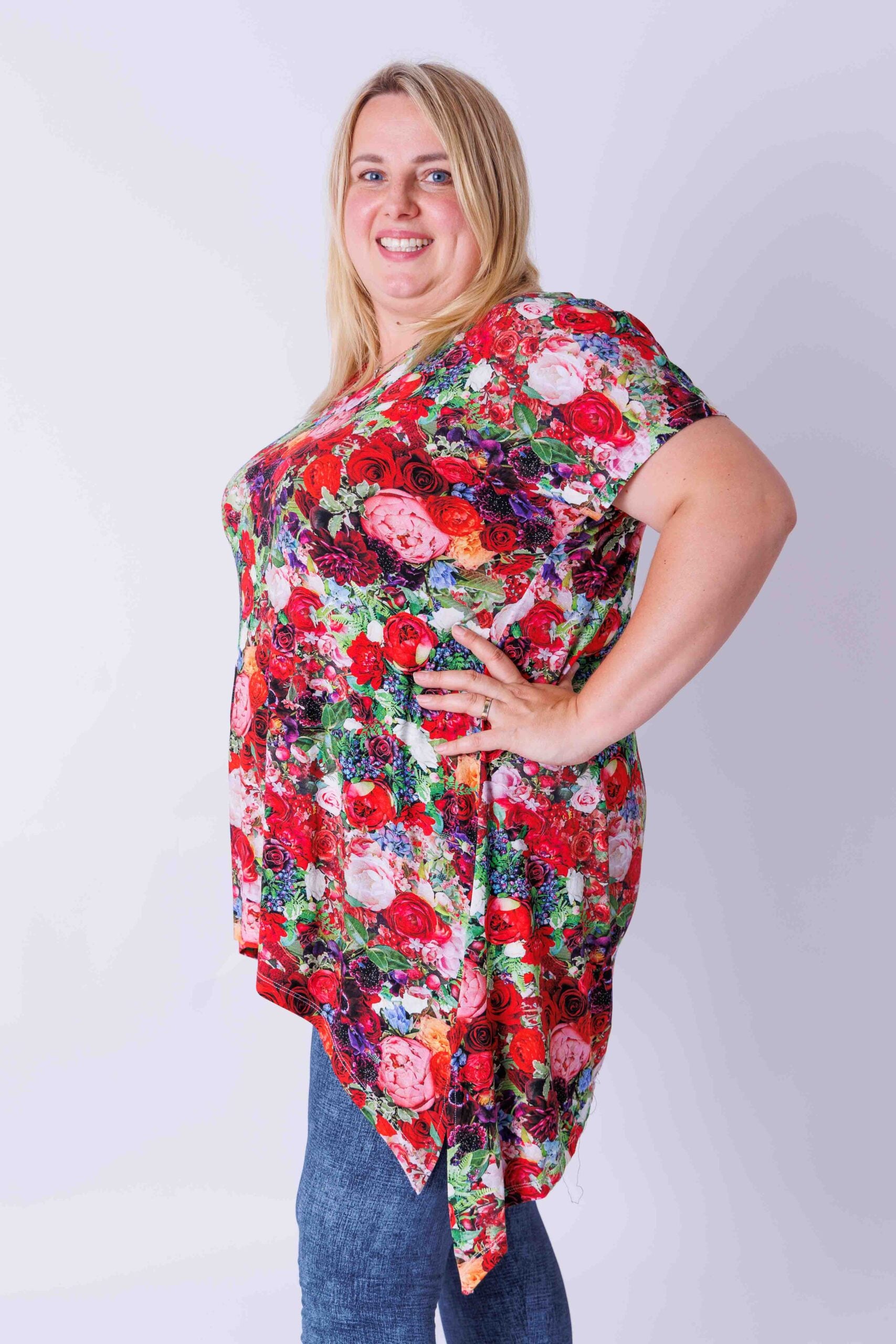 Top bloemist lange zijkanten viscose 80 cm maat 48-52