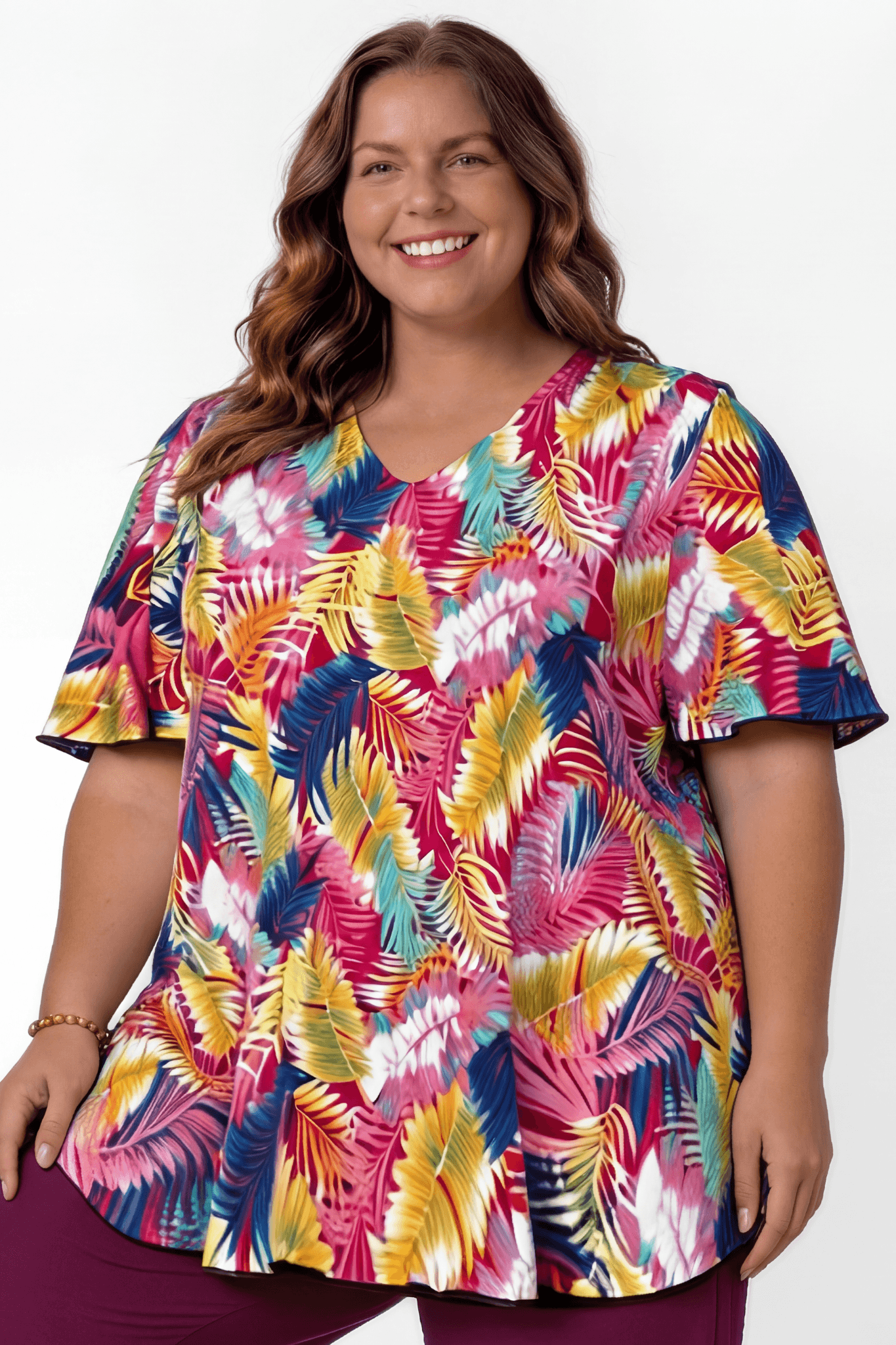 Top Karin 90cm | Vlindermouw | Vibrant Bloom | Travelstof Venezia