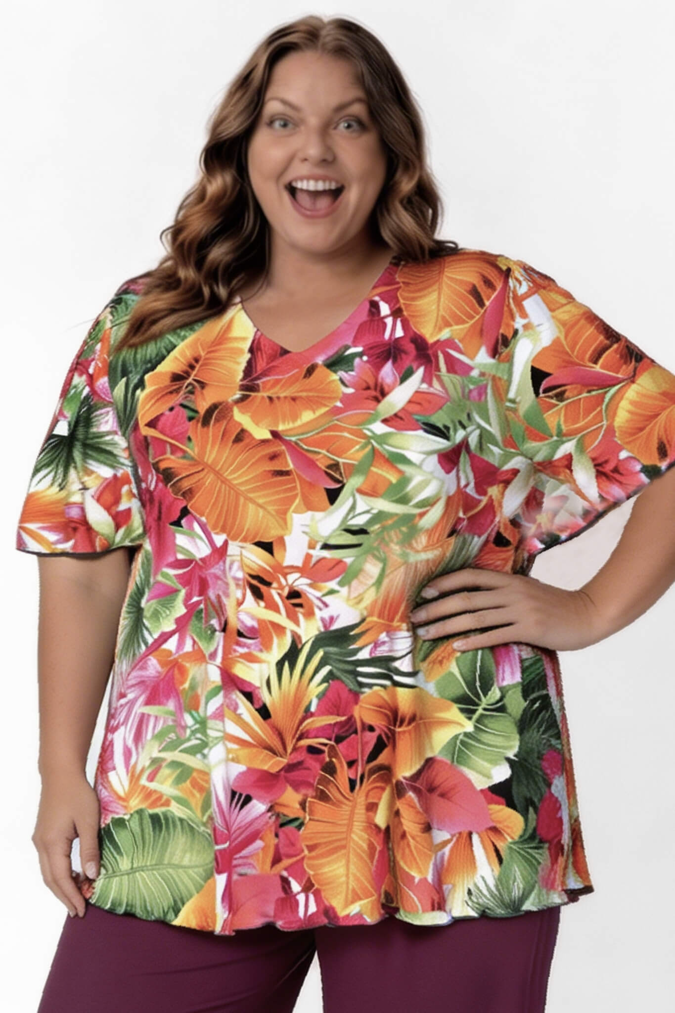 Top Karin 90cm | Vlindermouw | Tropical Bloom | Travelstof Venezia