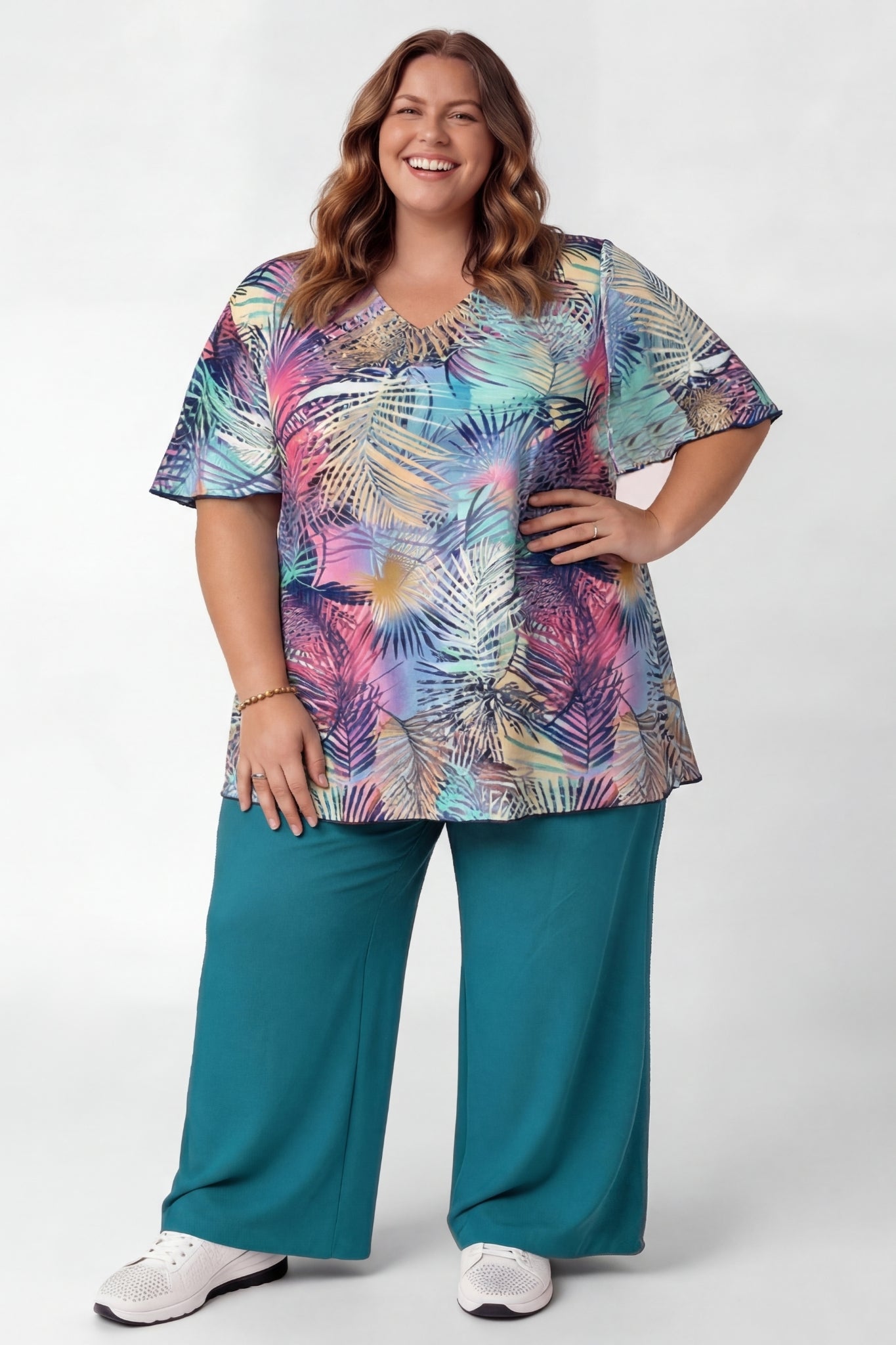 Top Karin 90cm | Vlindermouw | Harmony Palm | Travelstof Venezia
