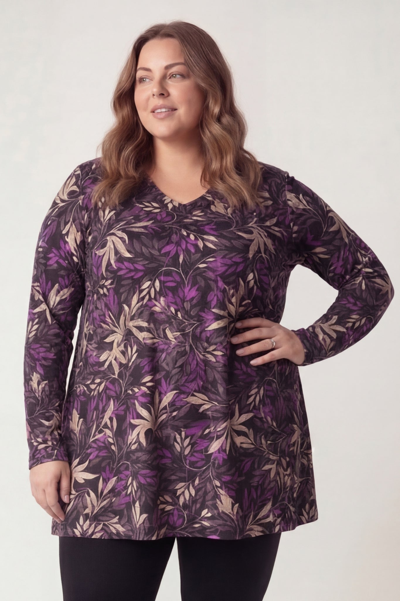 Top Vera | Paarse Avondblad | Kimo | A-lijn | Lange mouw | 90cm