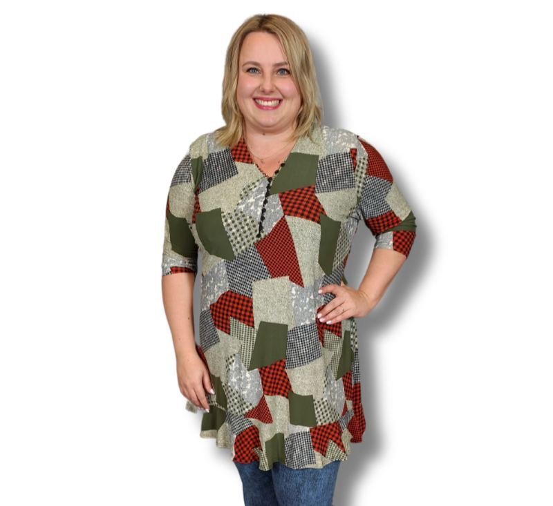 Tuniek Ada met asymmetrische ruiten print