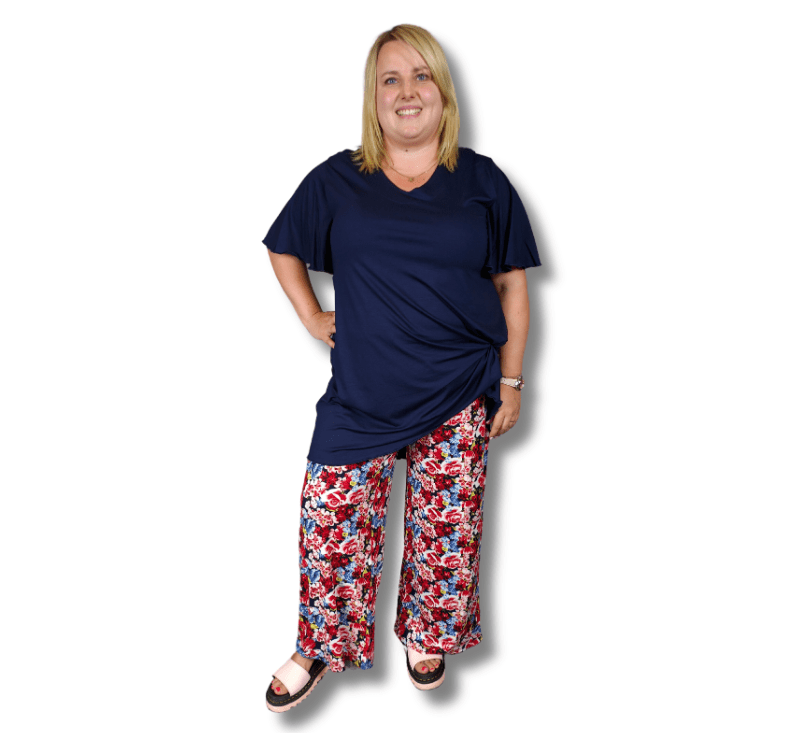 Wijde broek lang viscose maten 48-60