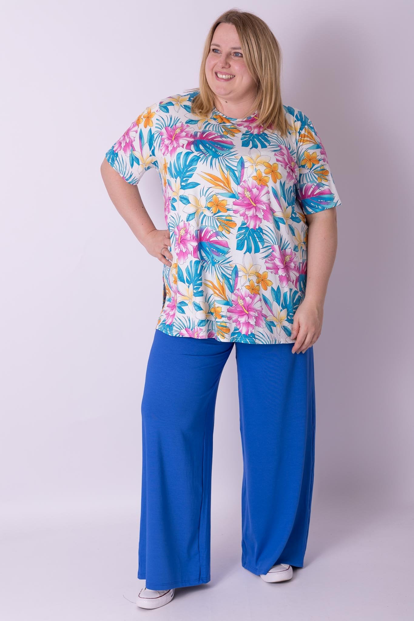 T-shirt Herma fuchsia roze bloemen 75-85 cm viscose