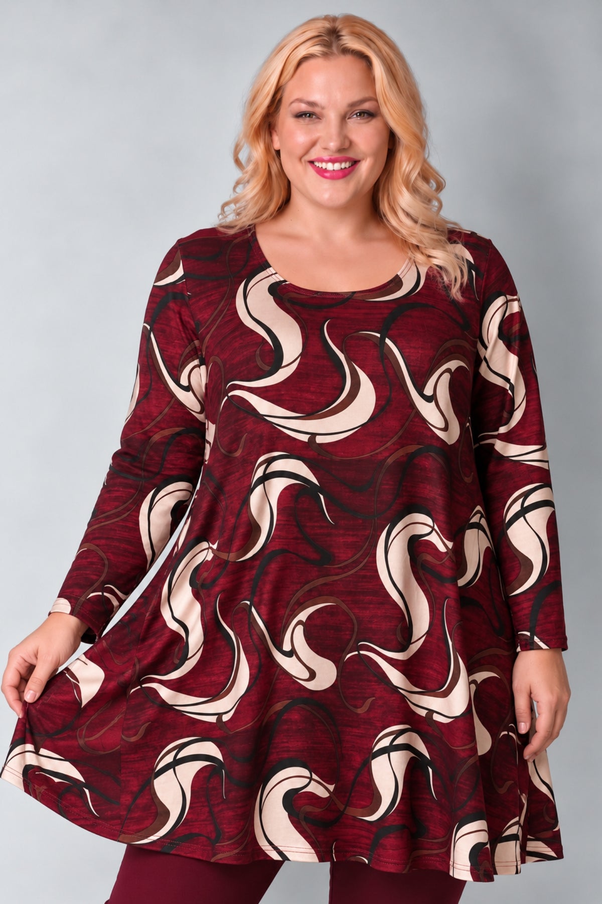 Wijd A-lijn Shirt Durkje | Burgundy Charm | Soft Knit | Lange mouw | Ronde hals | 96 cm