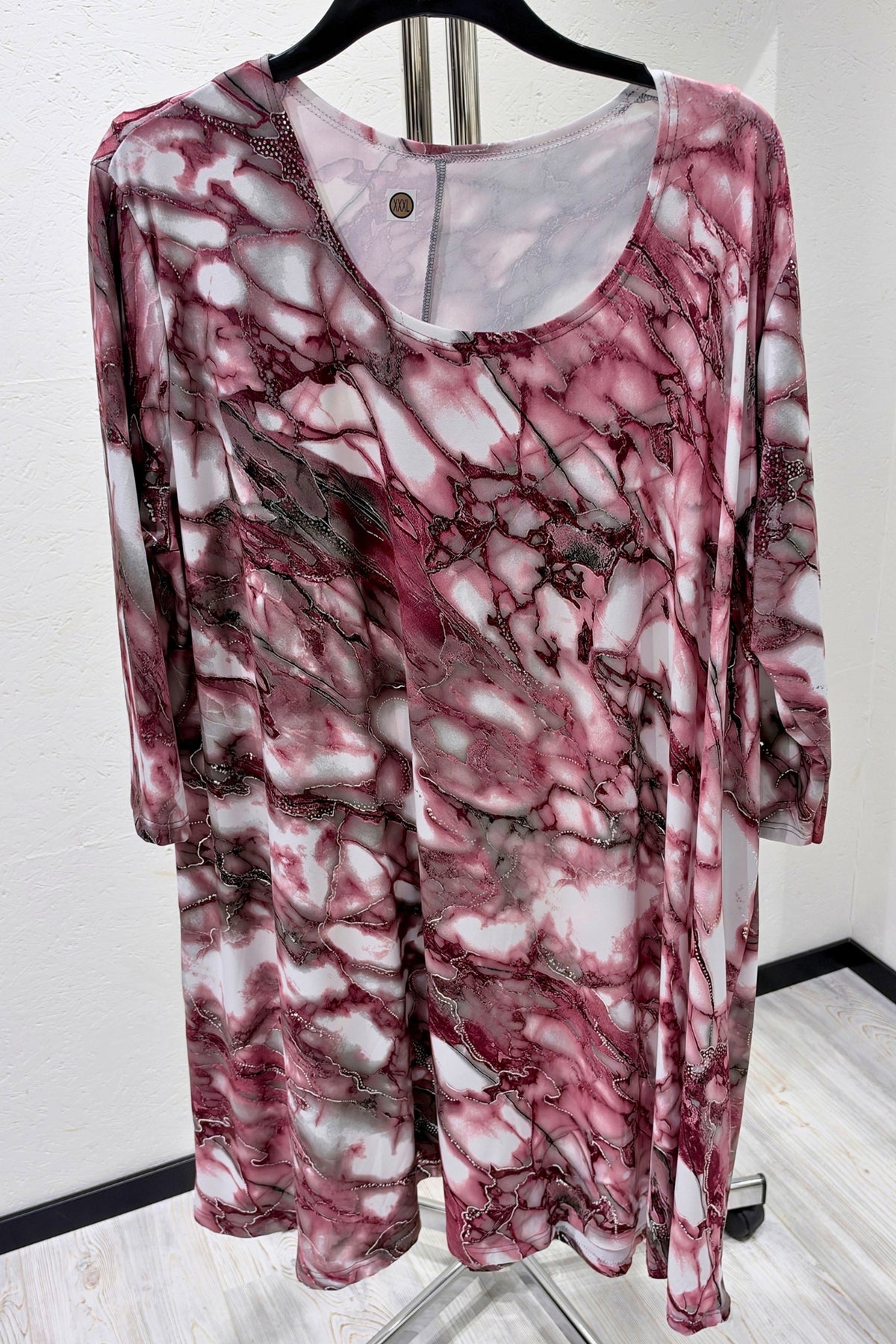 Wijd A-lijn Shirt Durkje | Rose Stones | Kimo | 4-way stretch | 3/4 mouw | Ronde hals | 96cm
