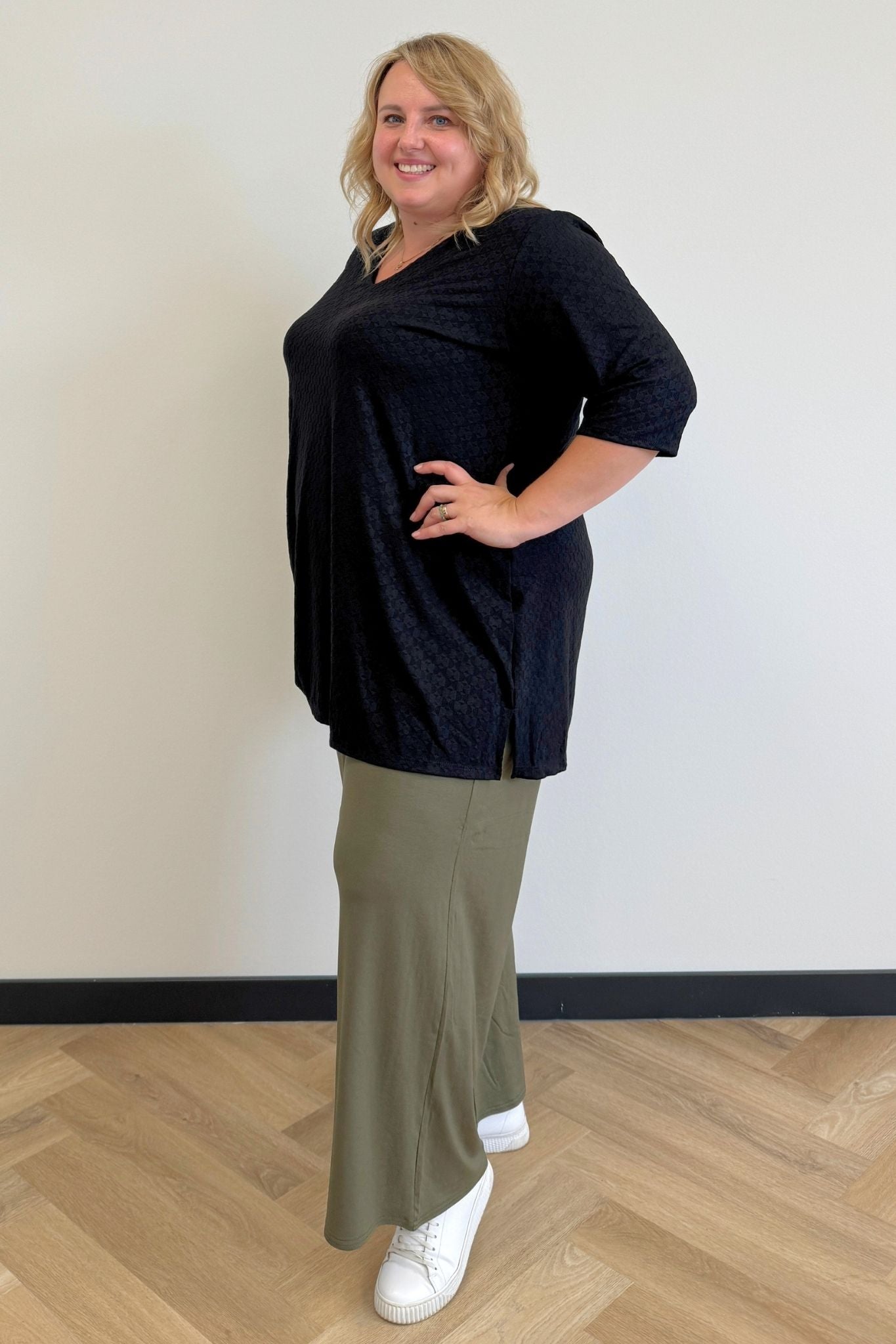 Trui Erna | Jacquard Jersey | 3/4 mouw | Recht model | 90cm