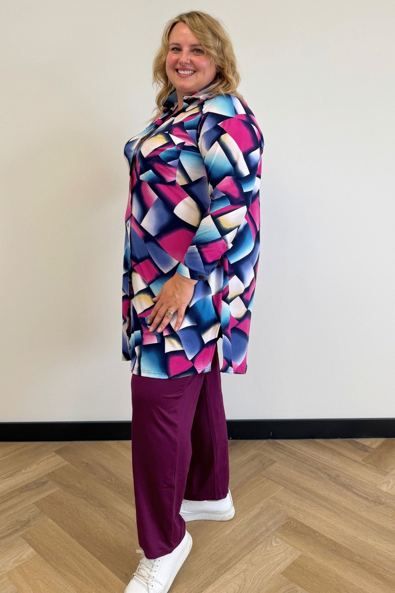 PRE-ORDER | Blouse Tonny | A-lijn | Lange mouw | Crystal Mosaic | Kimo stof | 105cm