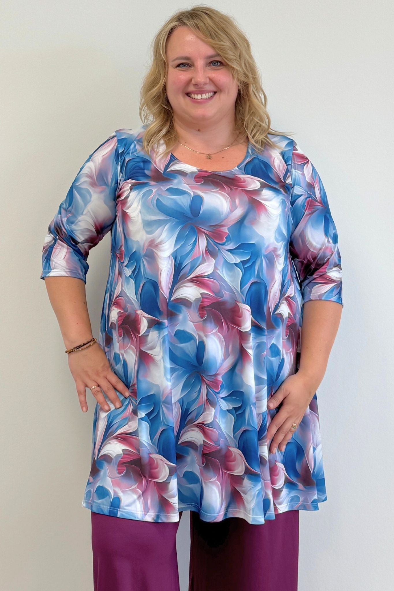 Top Durkje 96cm | Blue Bloom | 3/4 mouw | Venezia Travelstof