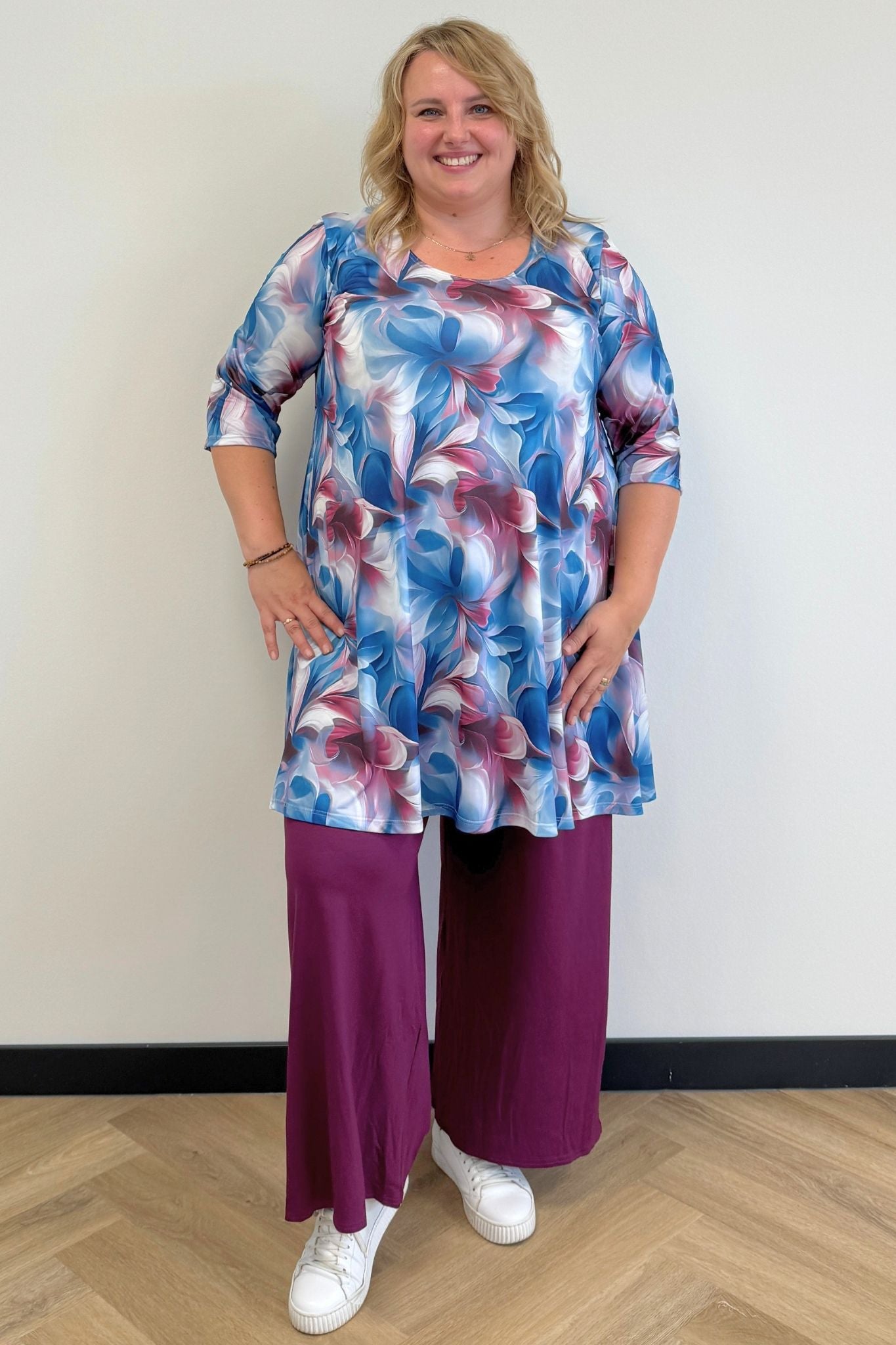 Top Durkje 96cm | Blue Bloom | 3/4 mouw | Venezia Travelstof