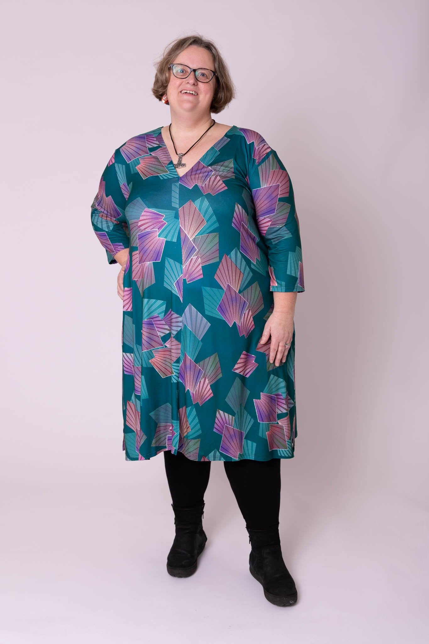 Tuniek Gonny 3/4 mouwen t/m maat 62 ca 115 cm petrol paars