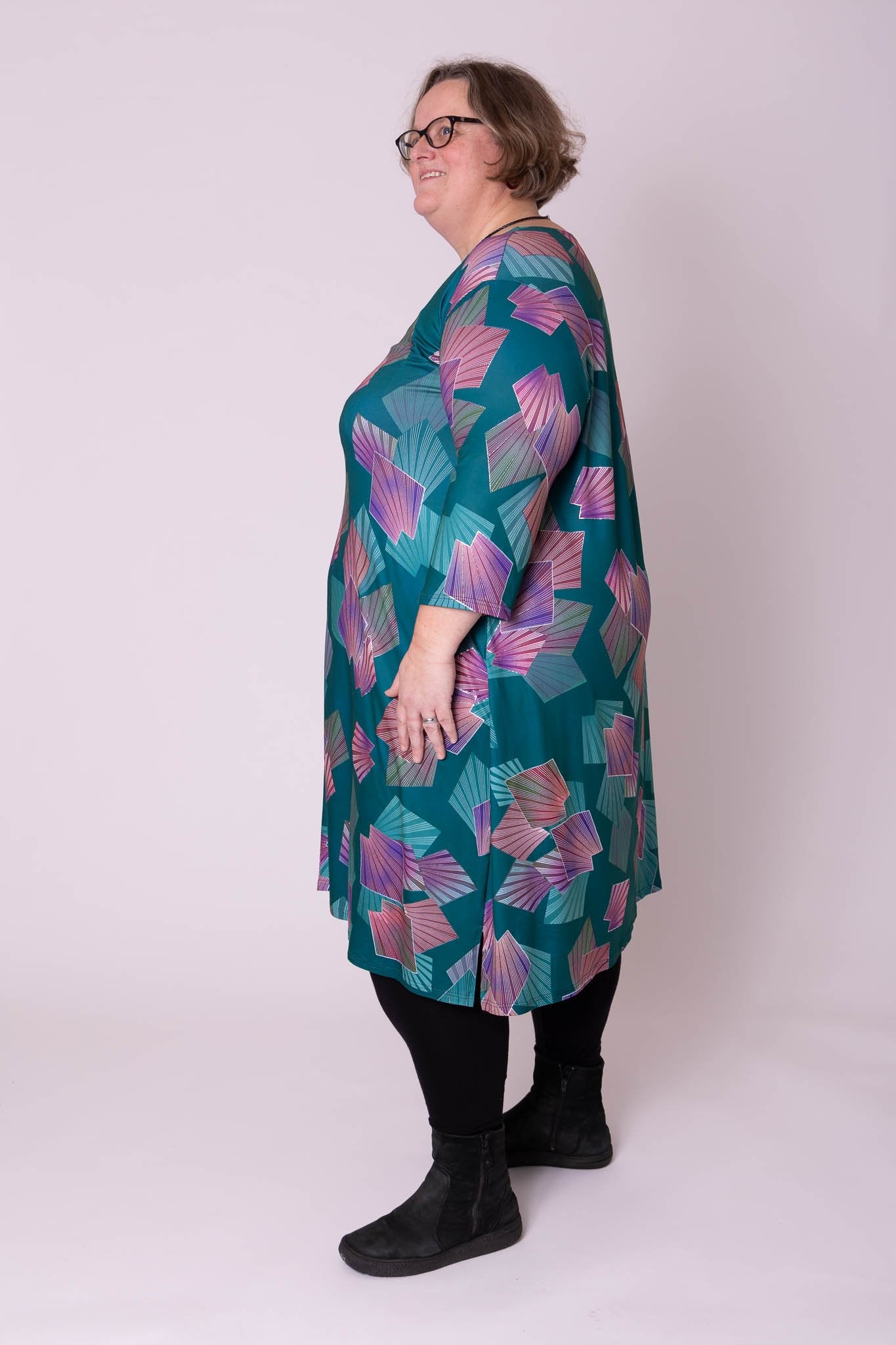 Tuniek Gonny 3/4 mouwen t/m maat 62 ca 115 cm petrol paars