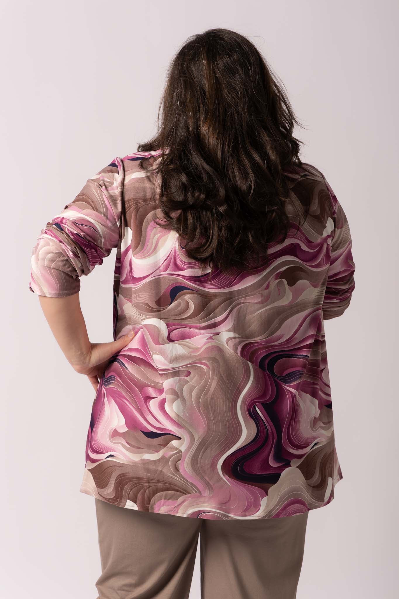 Top Vera | Roze Swirl | Kimo | A-lijn | Lange mouw | 80cm