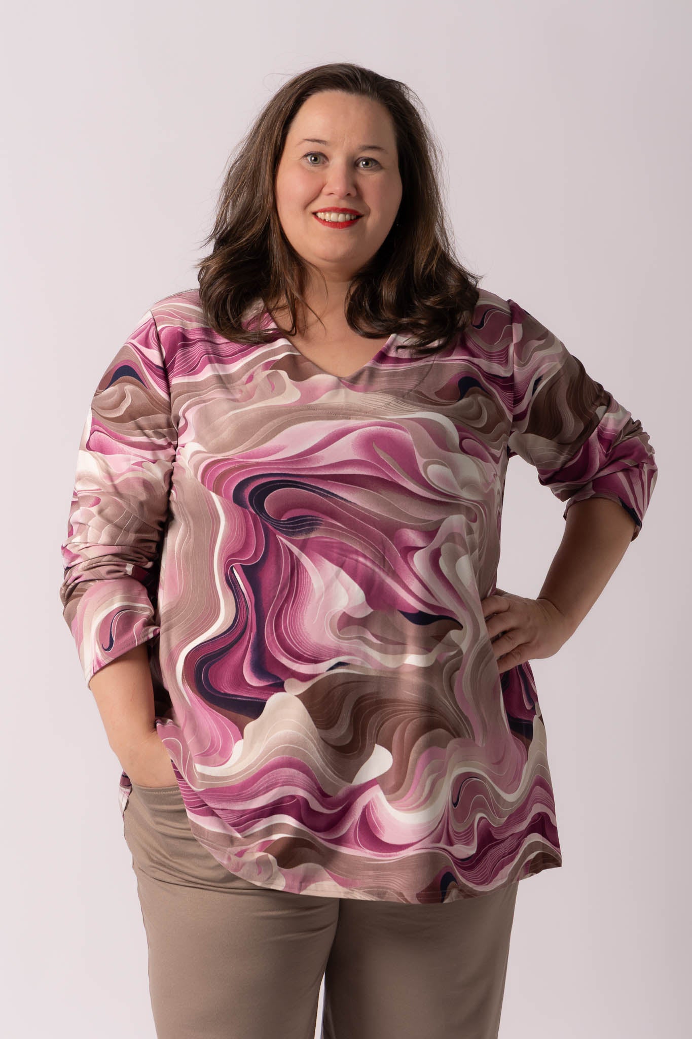 Top Vera | Roze Swirl | Kimo | A-lijn | Lange mouw | 80cm