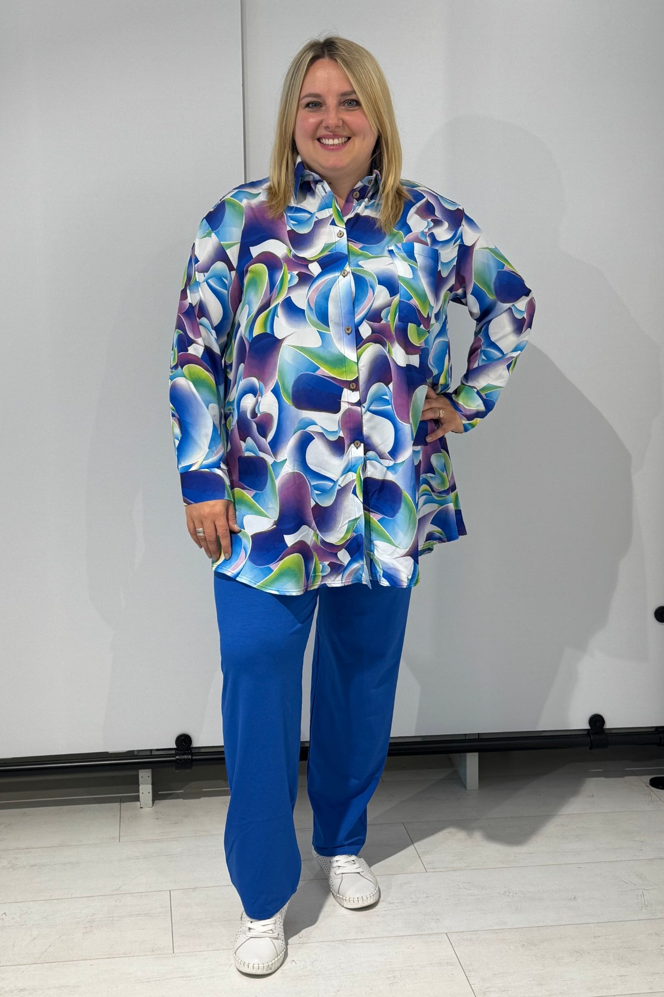 Blouse Tonny | Silky | 90cm | A-lijn | kobalt groen