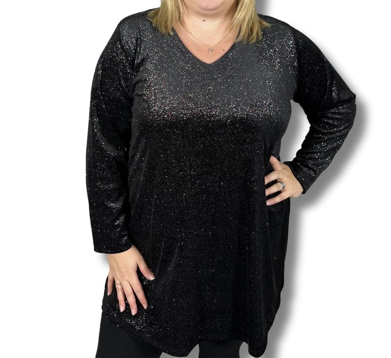 Erna zwarte glitter lange mouwen - laatste in maat 58/60