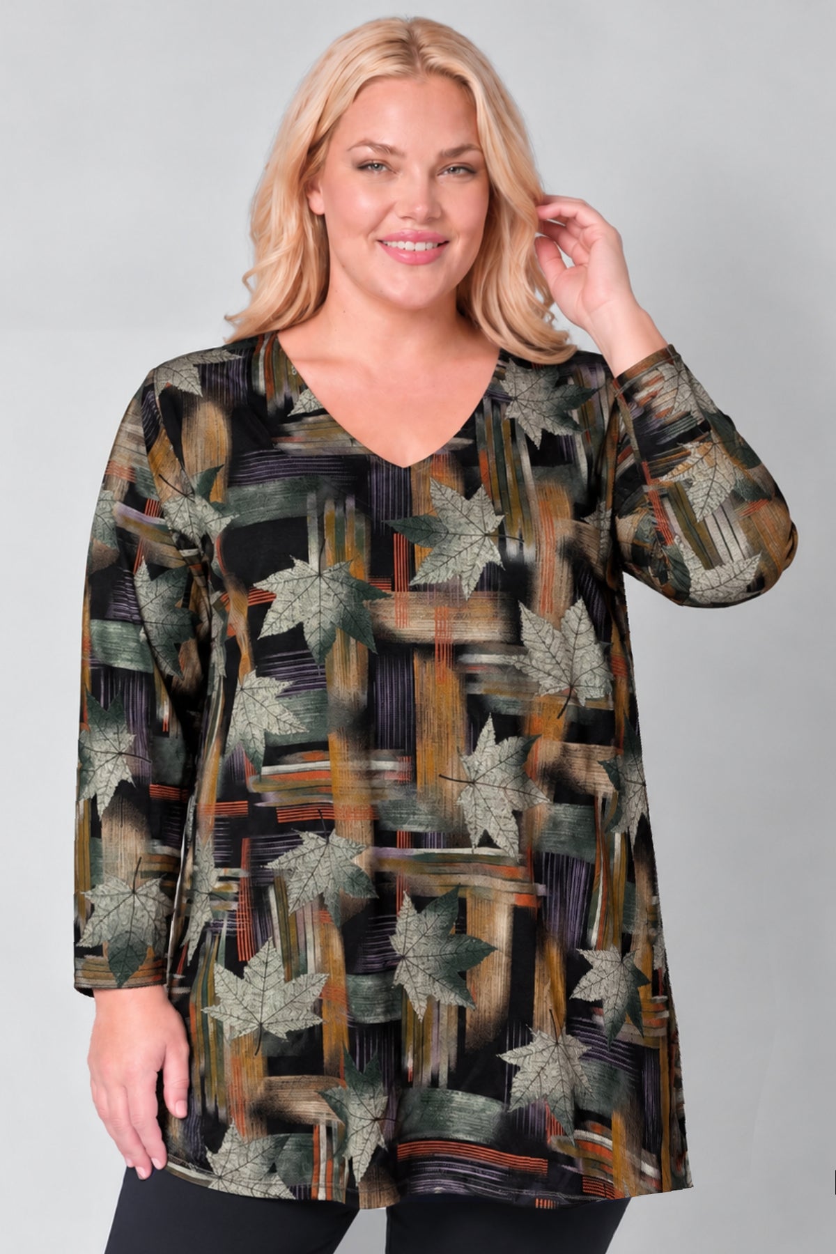 Longshirt Erna | Autumn Mosaic | met Viscose | Recht model | V-hals | 90 cm