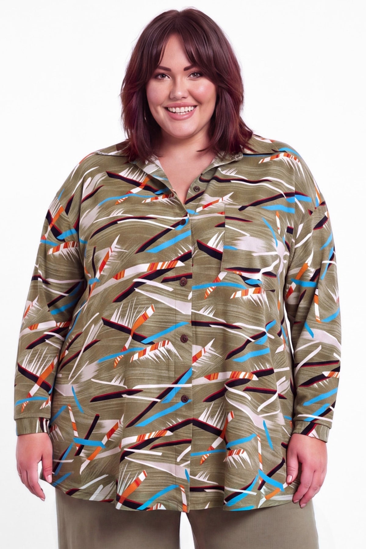 Blouse Tonny | Olive Escape | 4-Way Stretch Kimo | A-lijn | 90 cm  Gaat uit assortiment