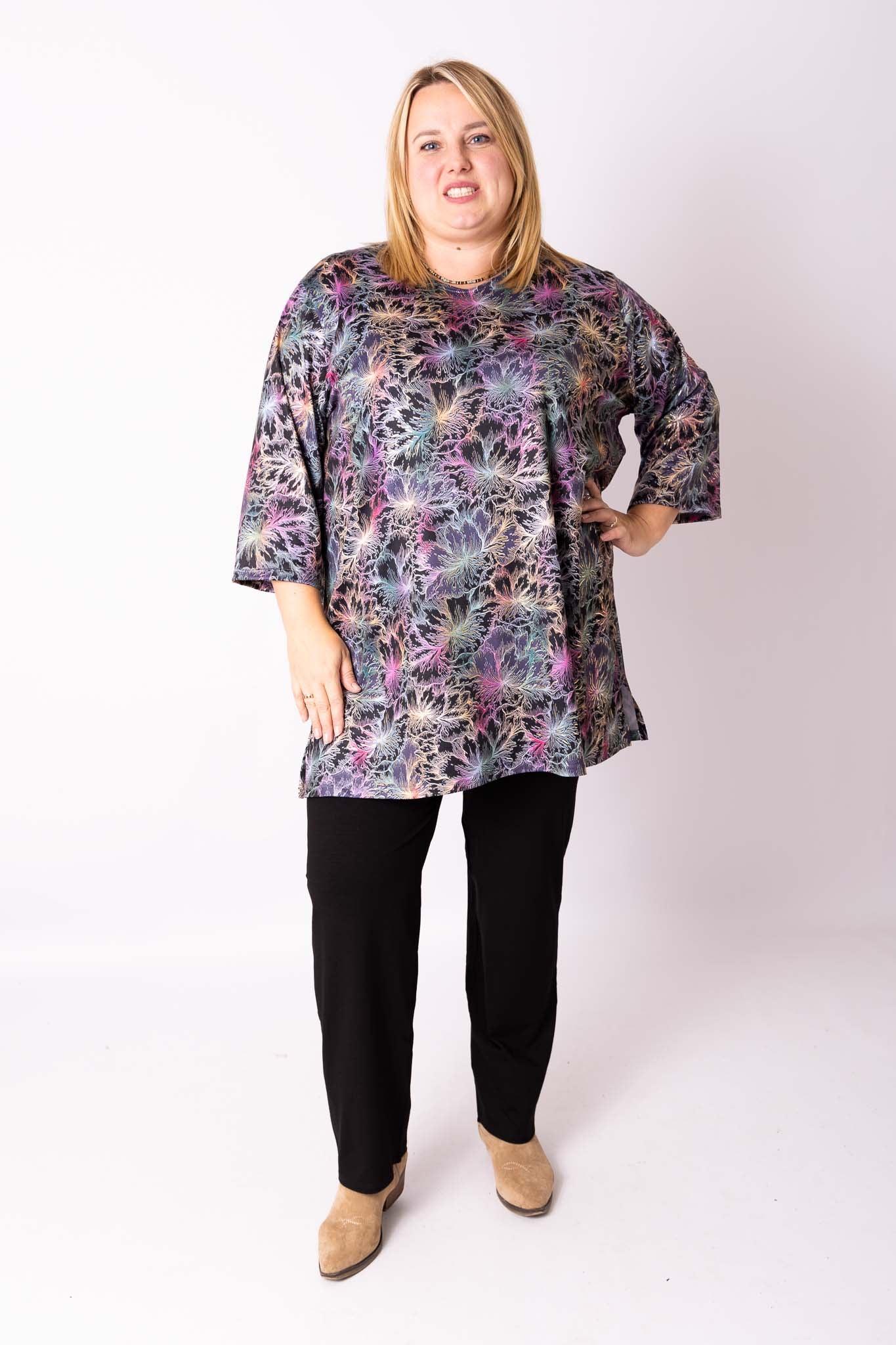 Shirt Eva Goud 90 cm bloemen paars