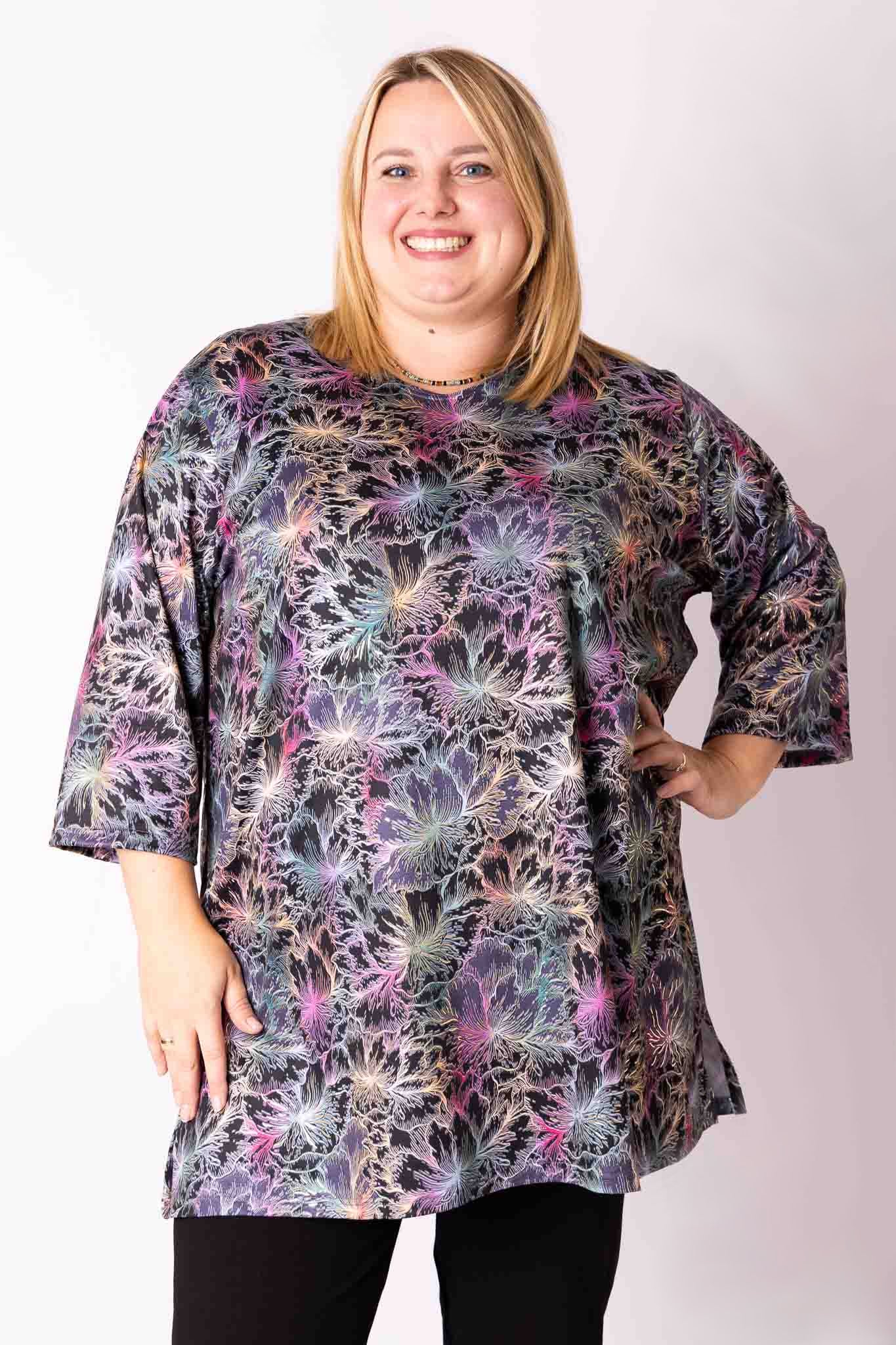 Shirt Eva Goud 90 cm bloemen paars