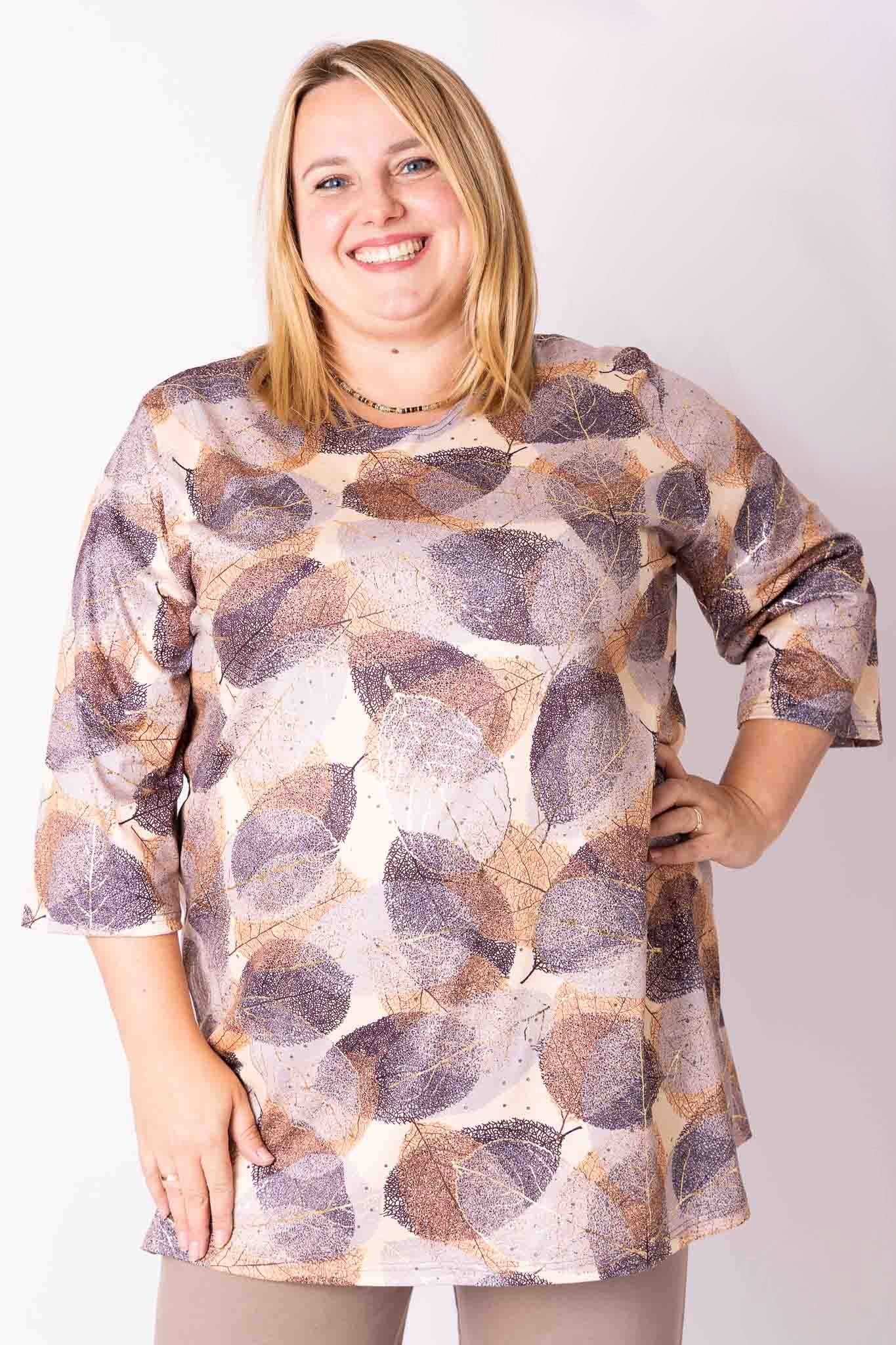 Shirt Eva Goud 90 cm bladeren bruin taupe