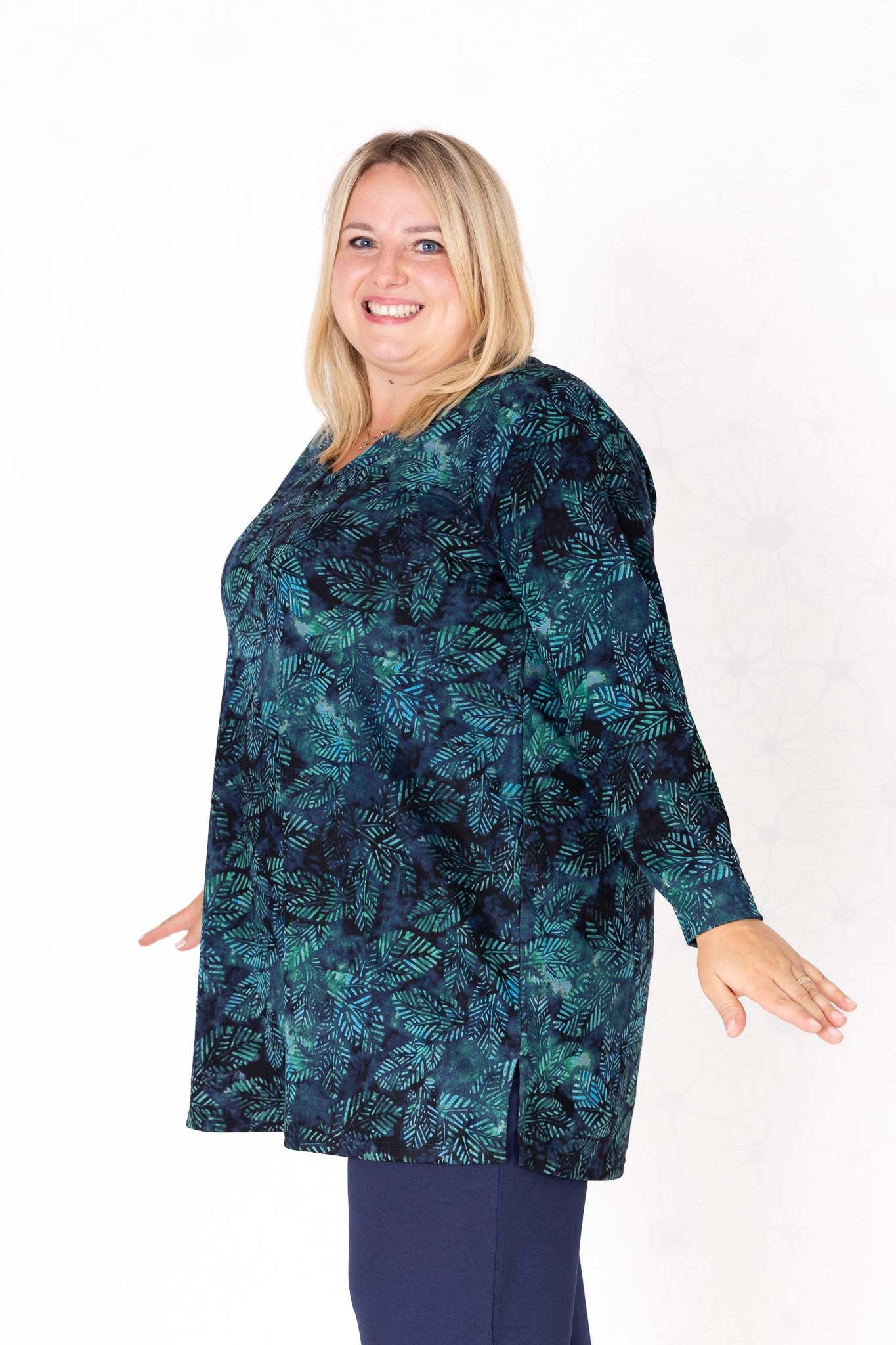Top Erna | Modal | 90 cm | Aqua bladeren