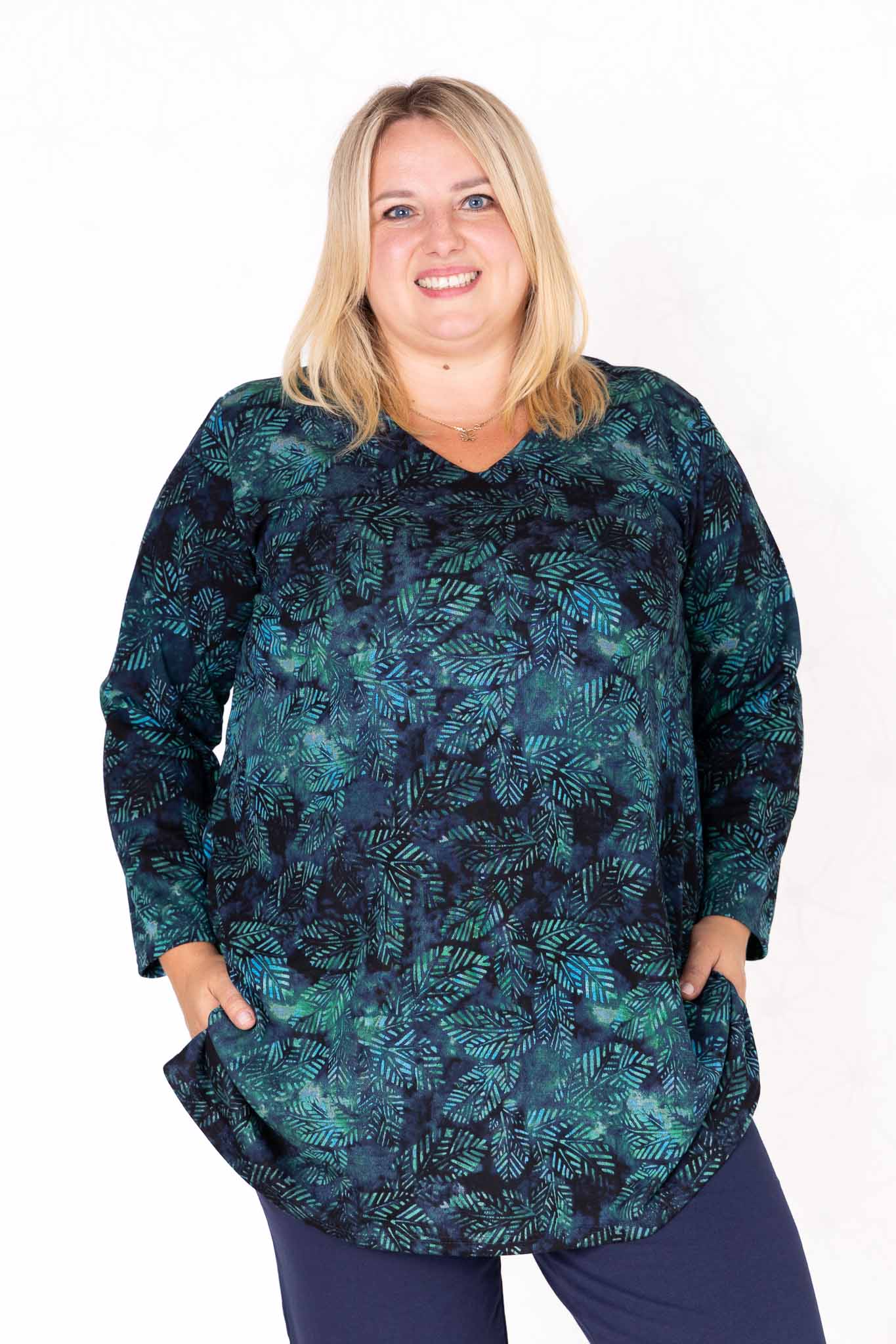 Top Erna | Modal | 90 cm | Aqua bladeren