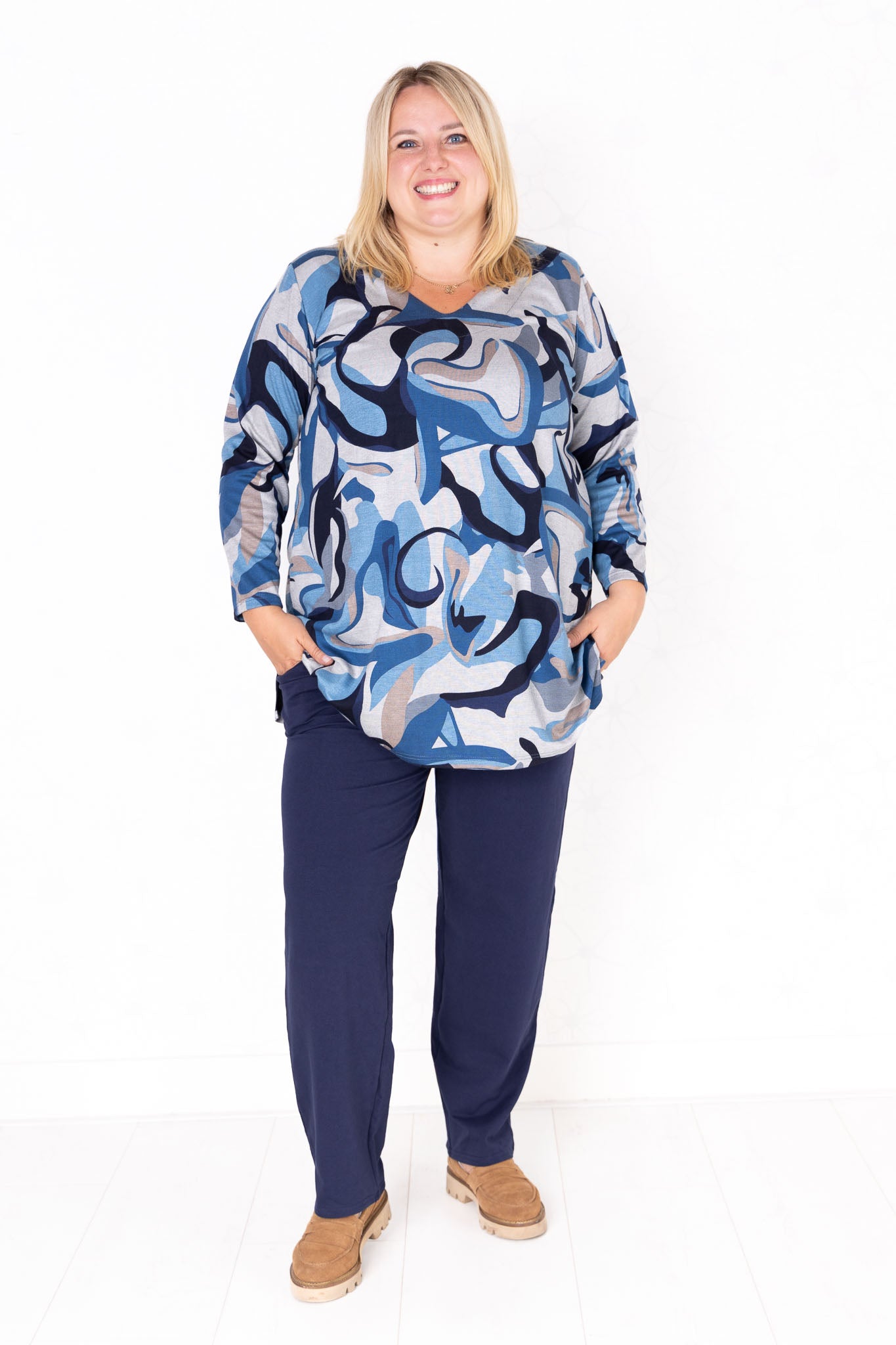 Top Erna | Modal | 90 cm | Golven Blauw