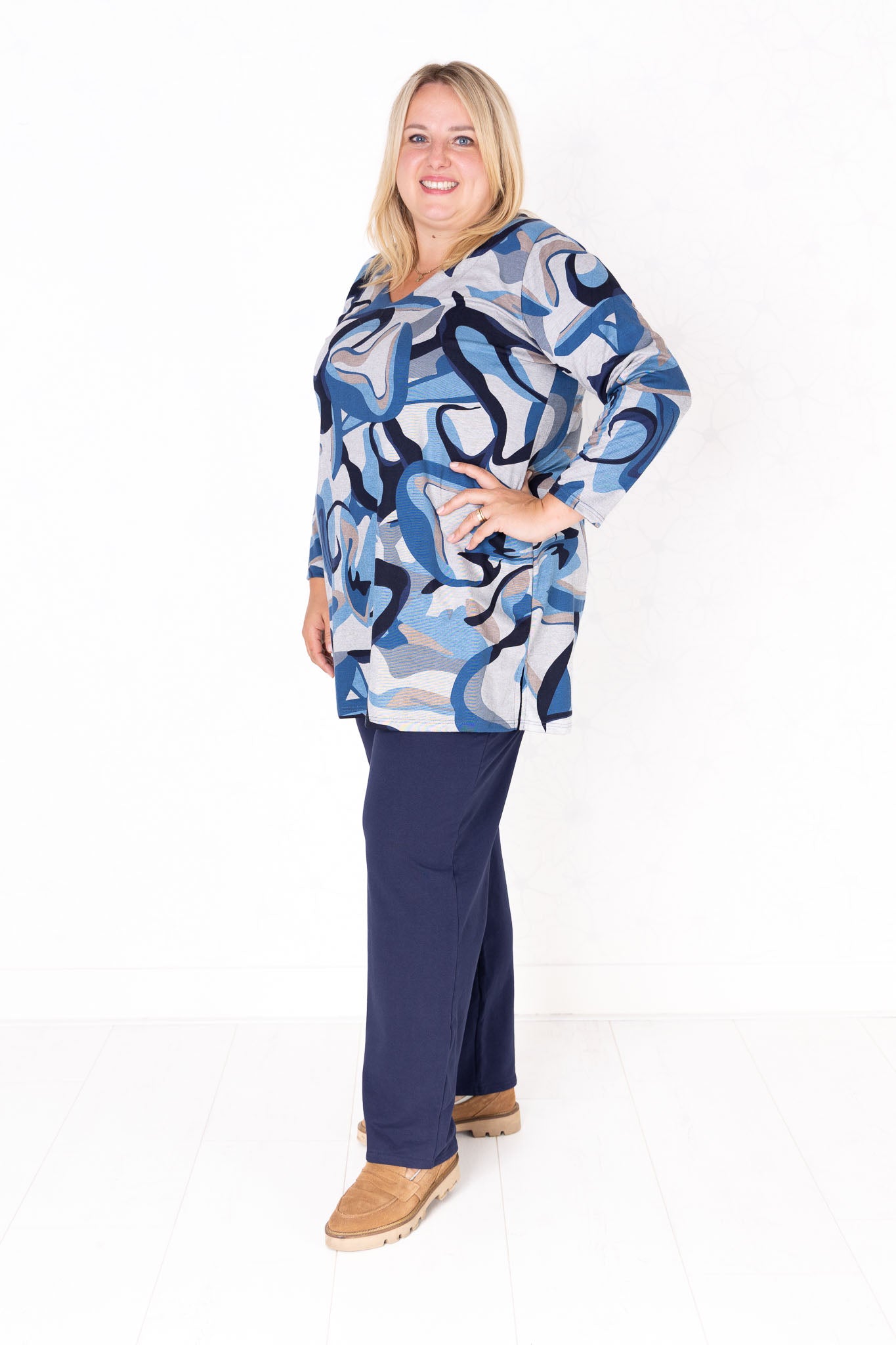 Top Erna | Modal | 90 cm | Golven Blauw