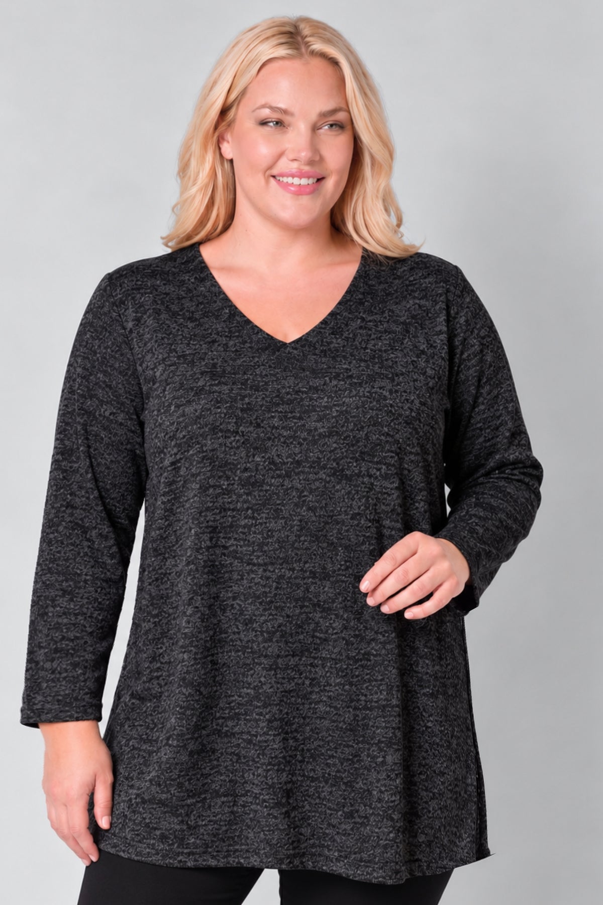 Trui Erna | Warme Gemeleerde Lacosta | Recht model | V-hals | 90 cm