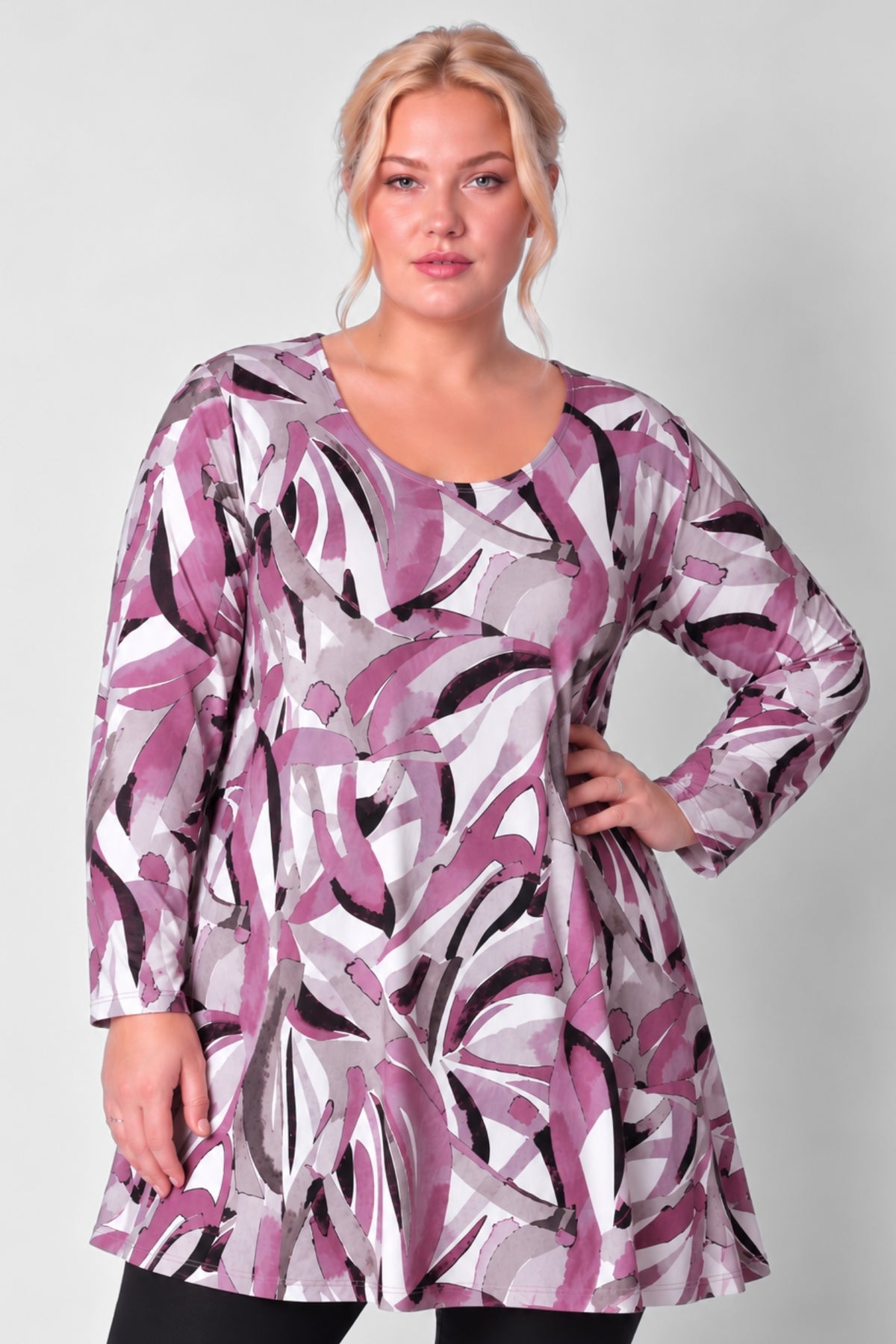 Wijd A-lijn Shirt Durkje | Mauve Motion | Soft Knit | Lange mouw | Ronde hals | 86cm