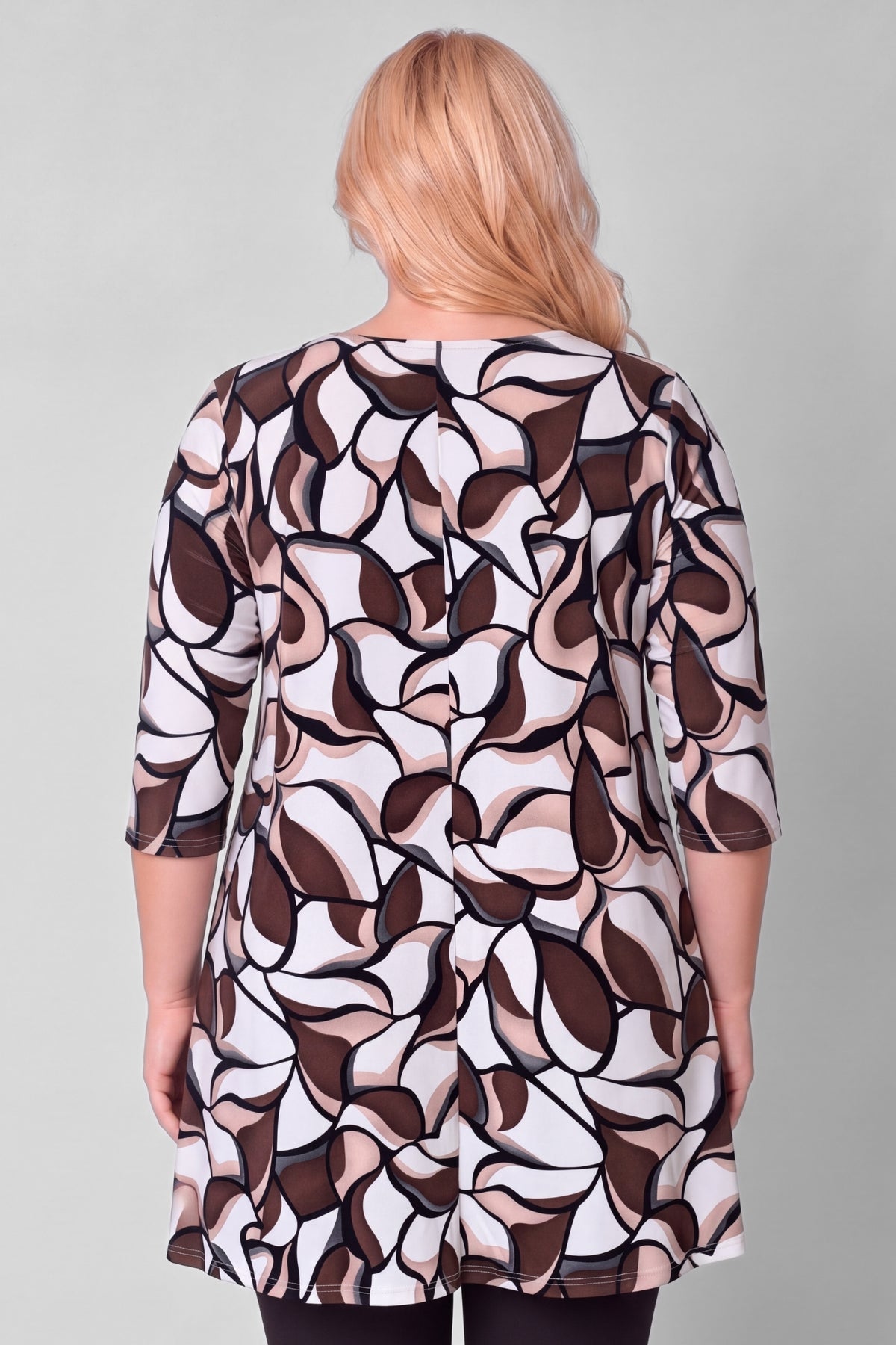 Wijd A-lijn Shirt Durkje | Mocha Leaves | ITY | 3/4 mouw | Ronde hals | 96cm