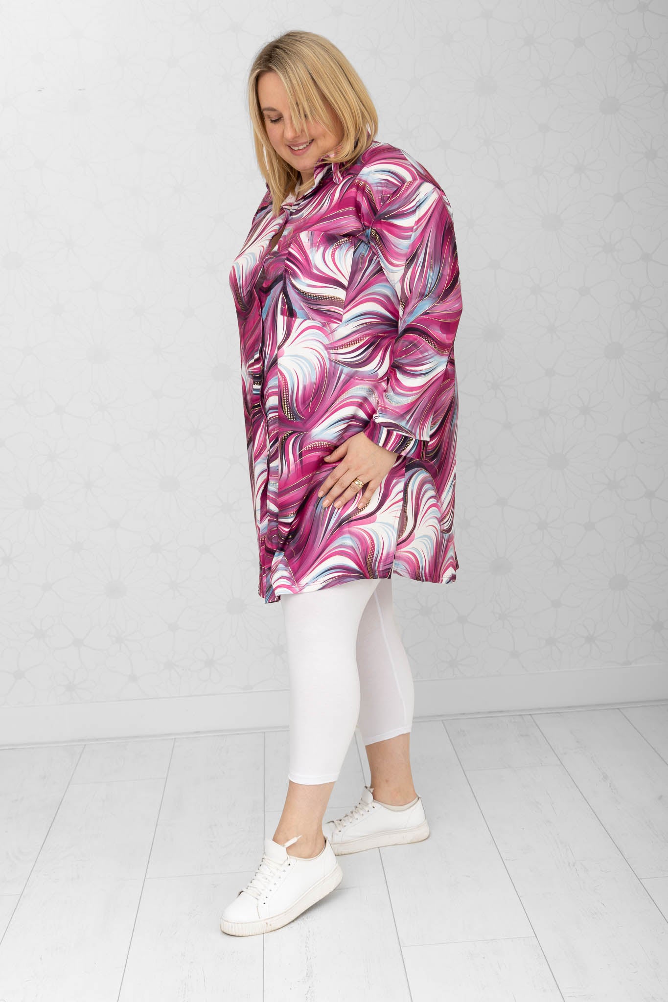 Blouse Tonny goud fuchsia A-lijn kimo