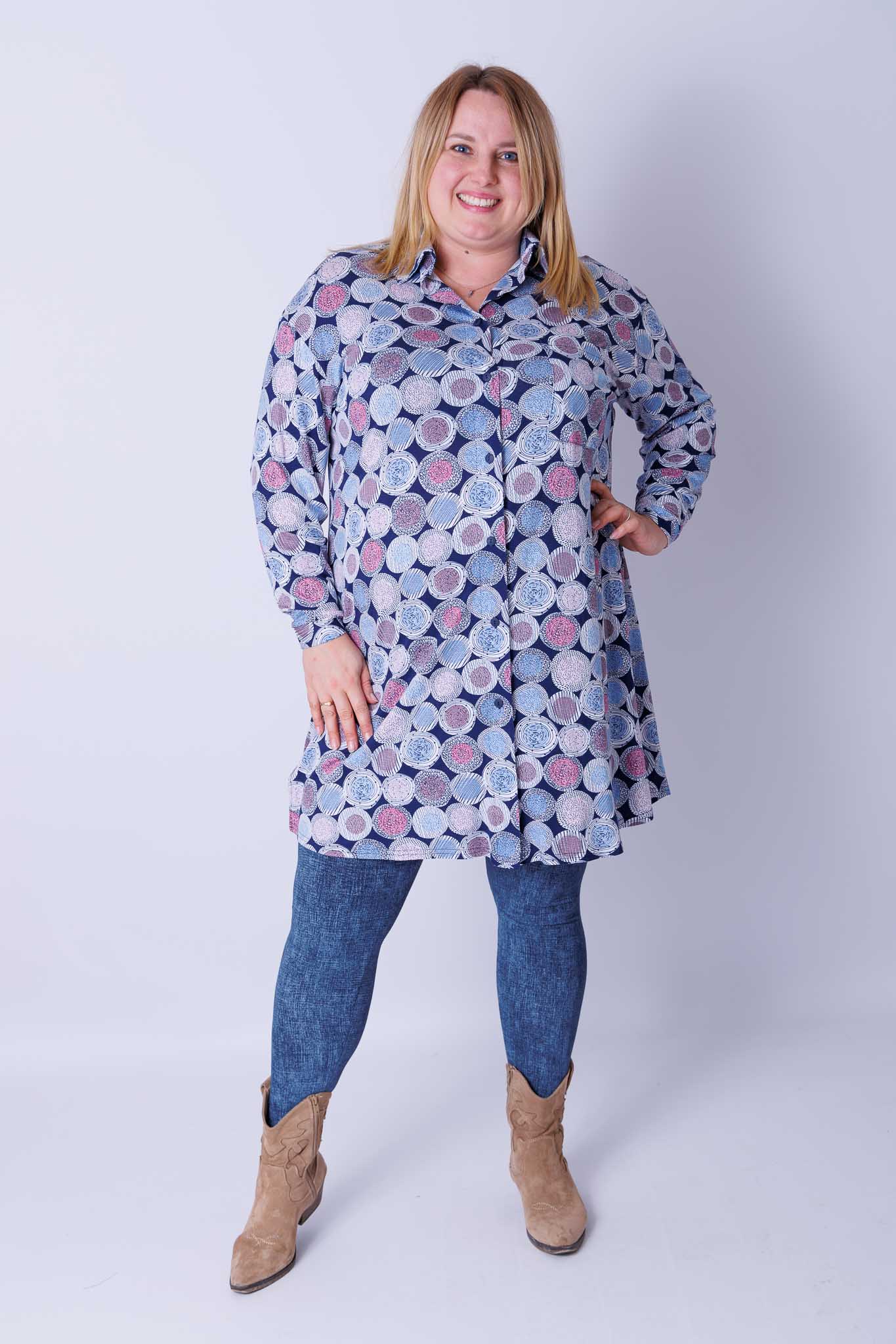 Lange A-lijn blouse Tonny abstract orbit viscose 105 cm