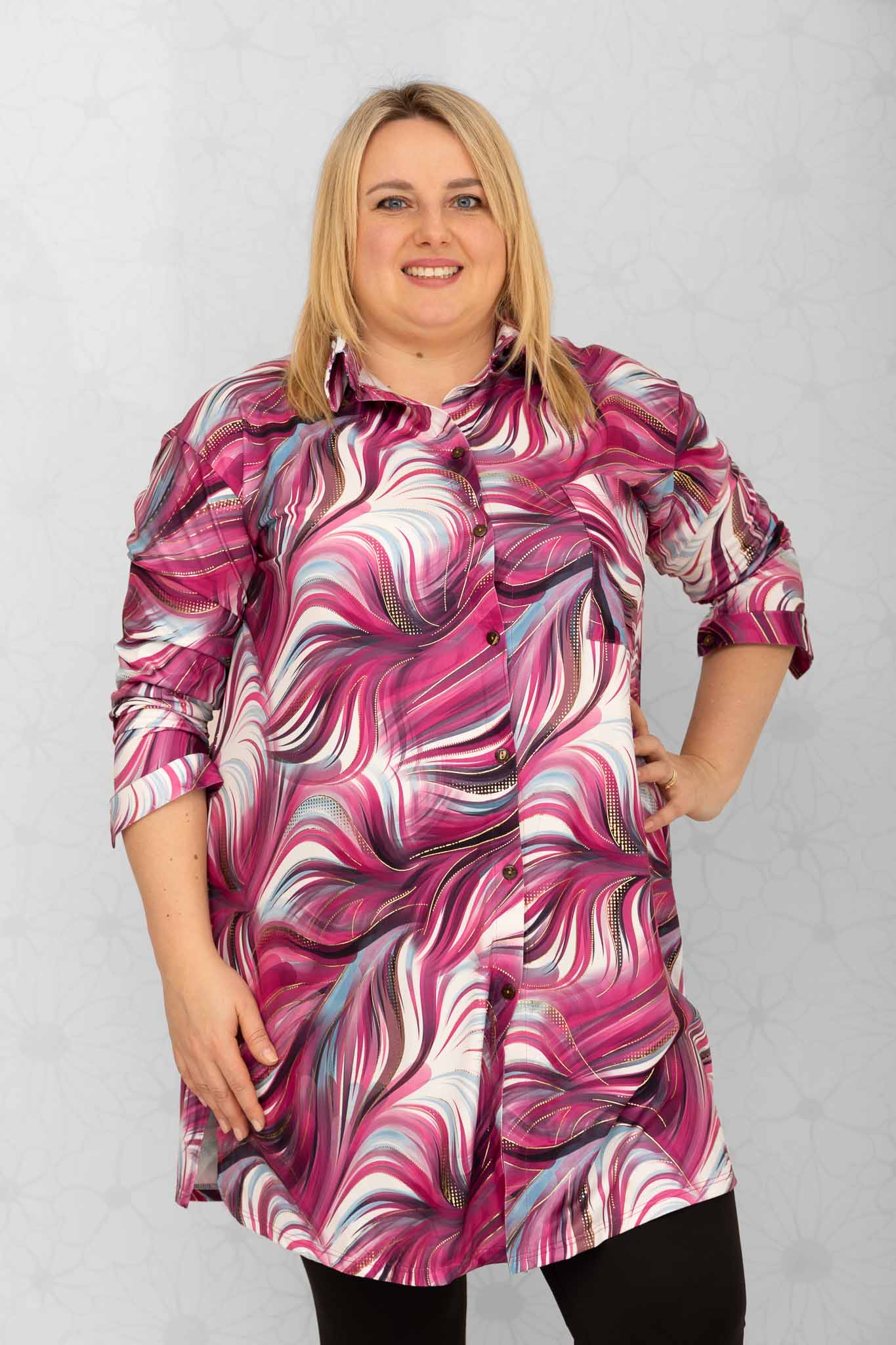 Blouse Tonny goud fuchsia A-lijn kimo